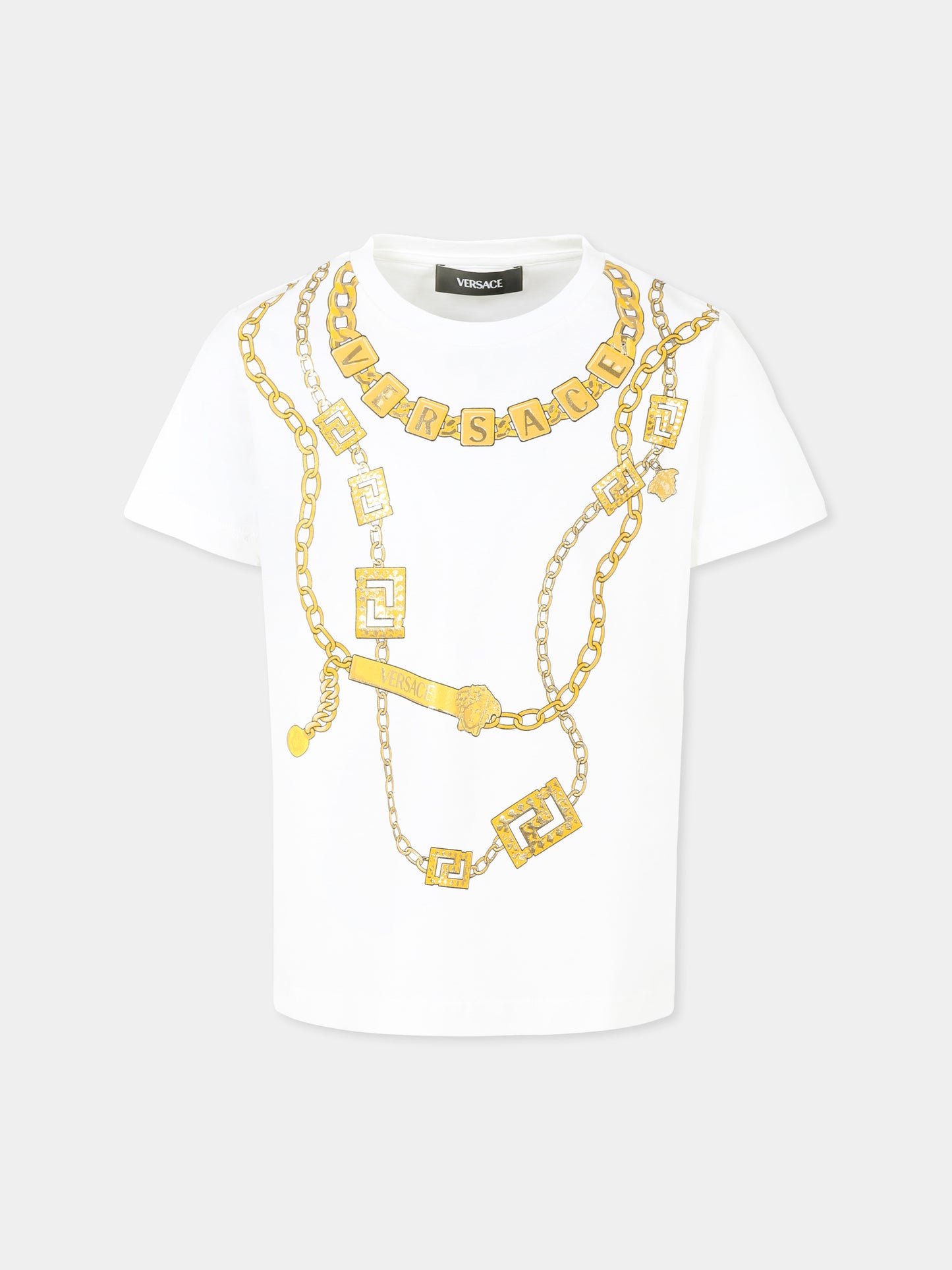 T-shirt bianca per bambino con logo Versace,Versace,1018342 1A12974 2W110