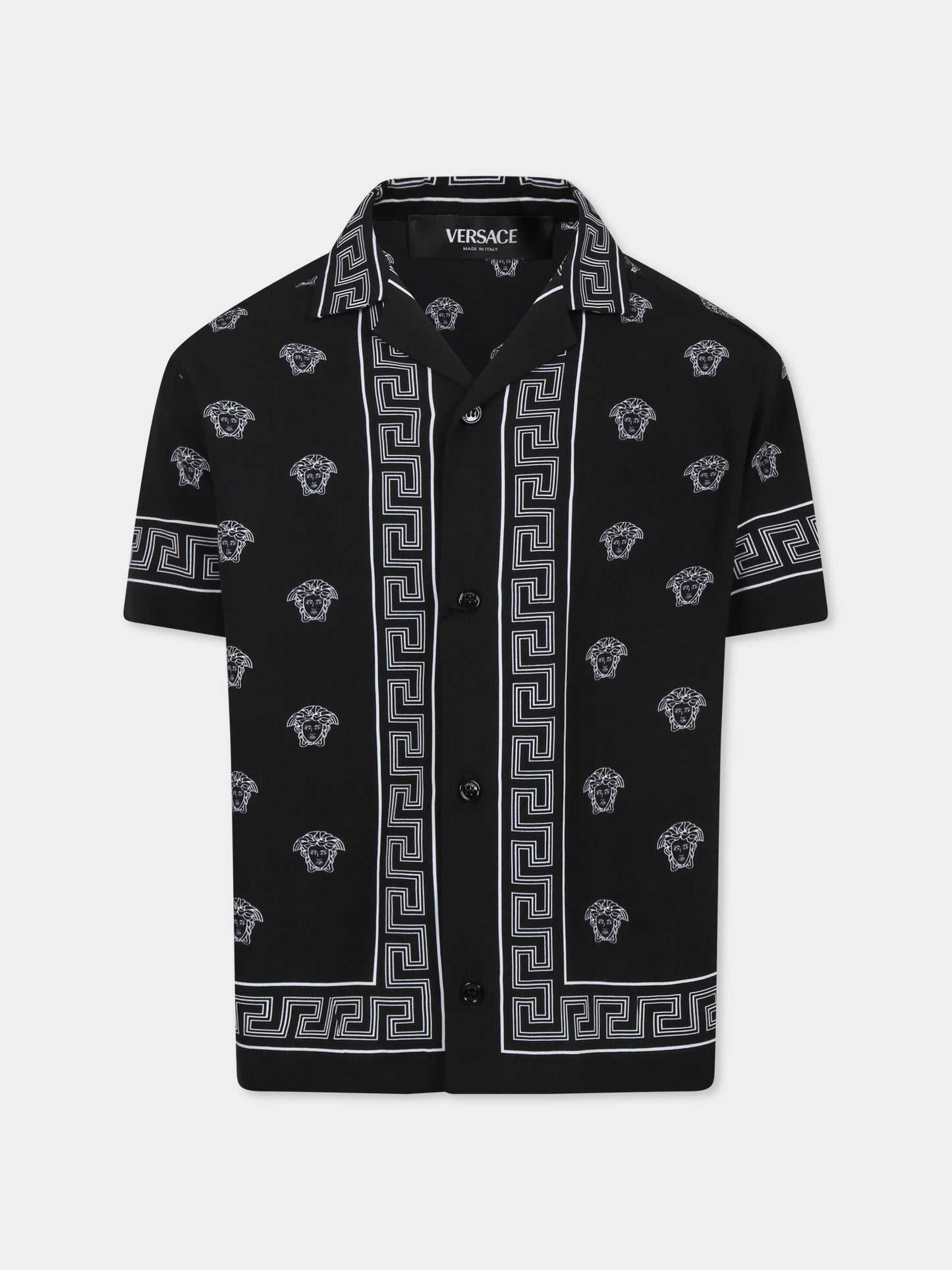 Camicia nera per bambino con stampa bandana Medusa,Versace,1018261 1A13057 5B040