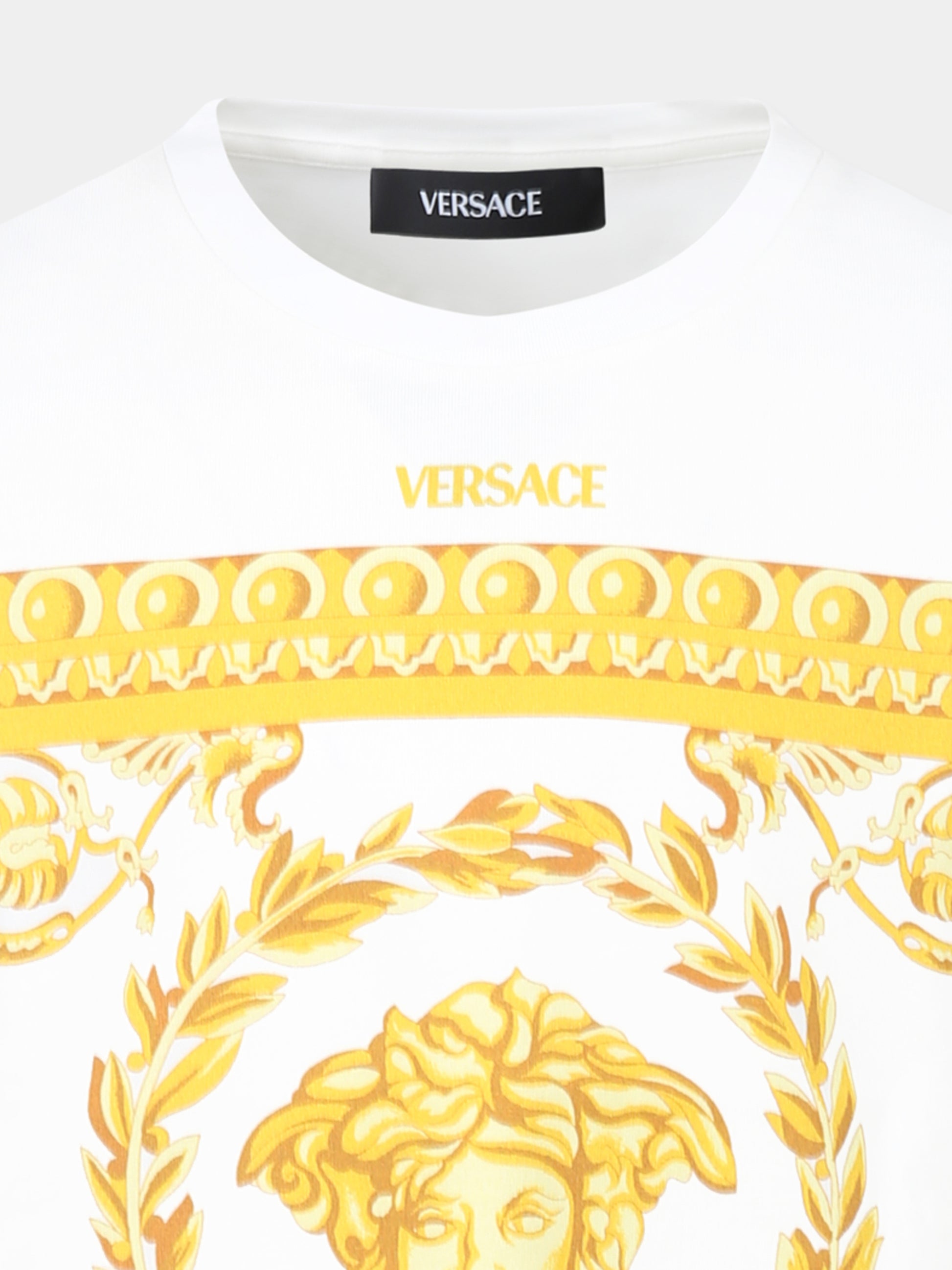 T-shirt bianca per bambino con logo Versace e Medusa,Versace,1018342 1A13183 2W110