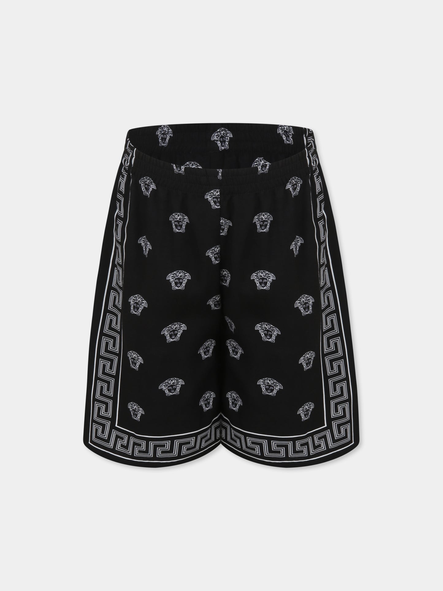 Shorts neri per bambino con stampa bandana Medusa,Versace,1018268 1A13057 5B040