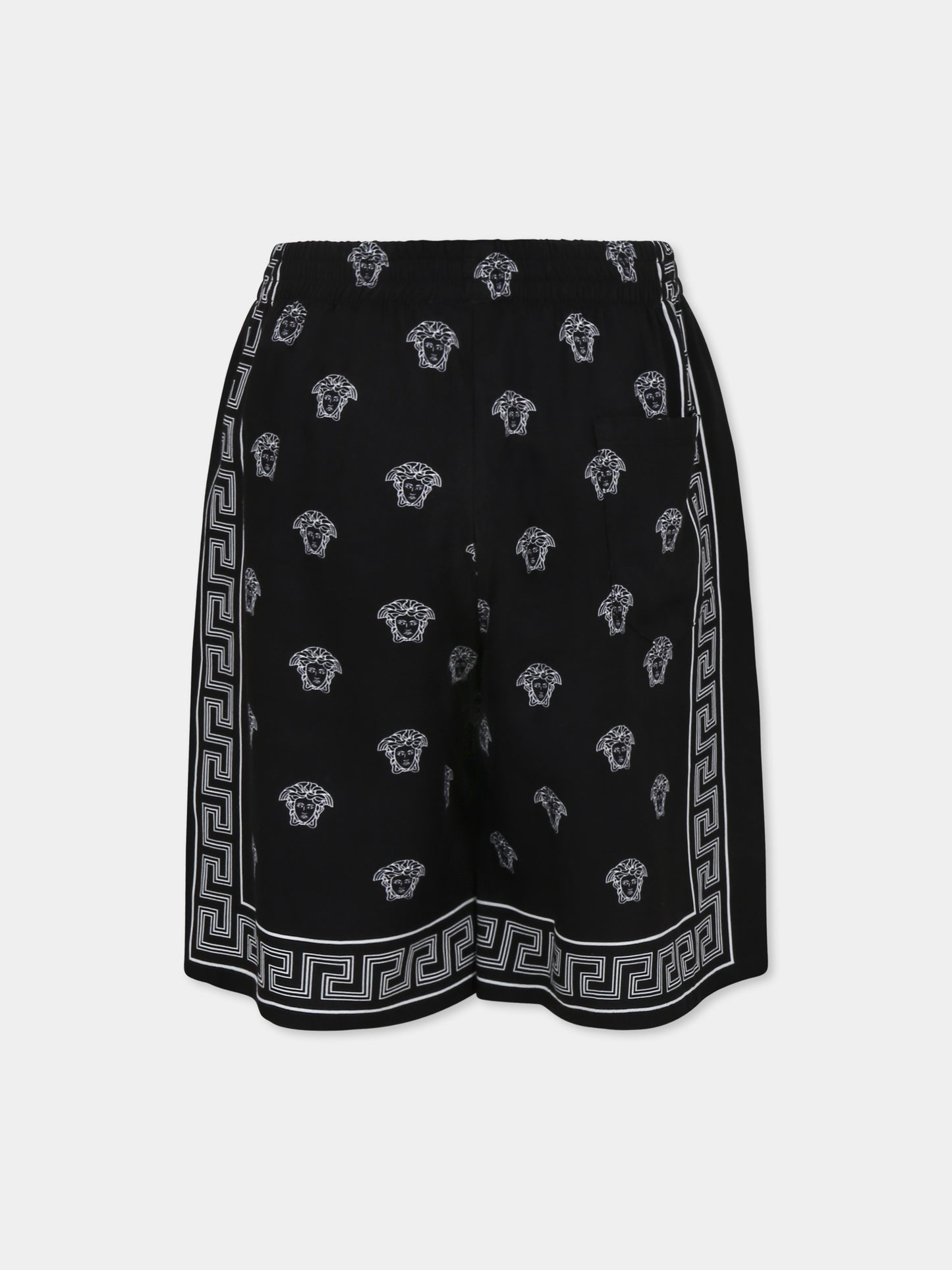 Shorts neri per bambino con stampa bandana Medusa,Versace,1018268 1A13057 5B040