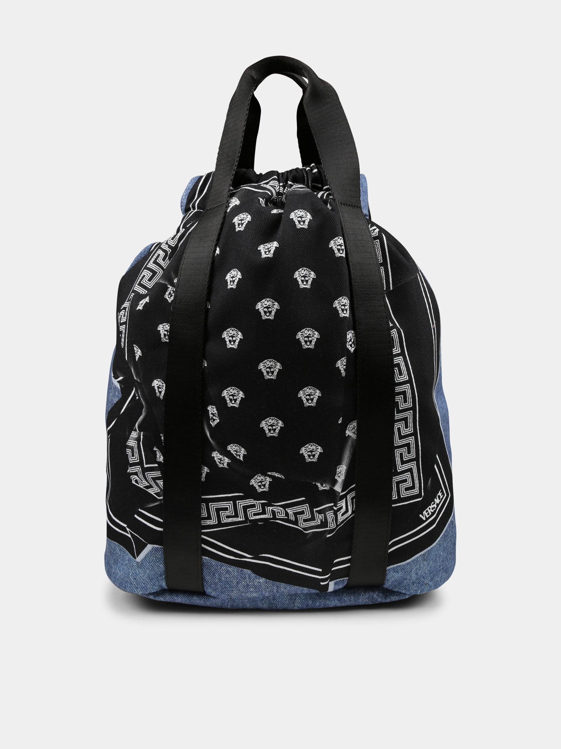 Zaino denim per bambini con stampa bandana Medusa,Versace,1017913 1A12275 2UX40
