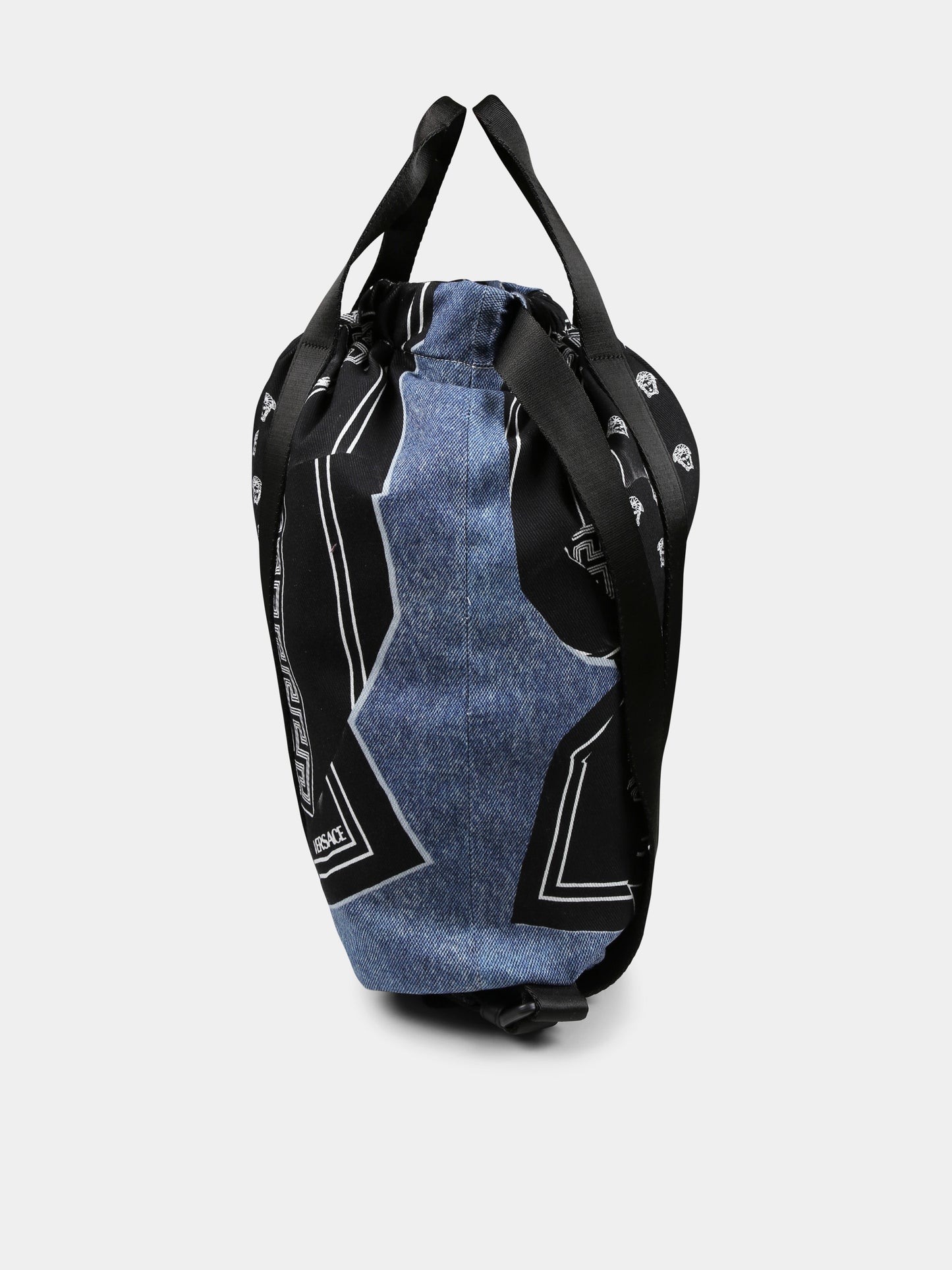 Zaino denim per bambini con stampa bandana Medusa,Versace,1017913 1A12275 2UX40