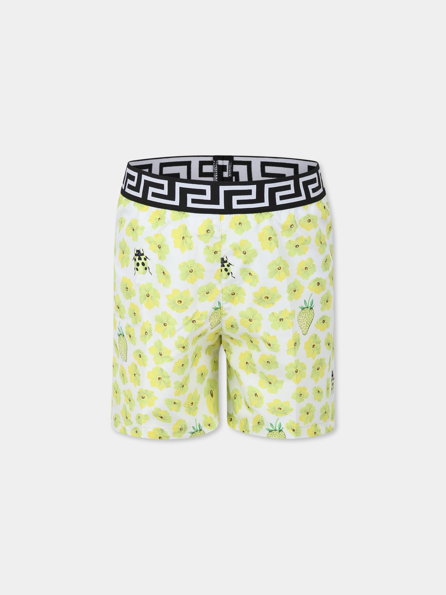 Boxer mare giallo per bambino con stampa floreale,Versace,1018711 1A13289 5W700