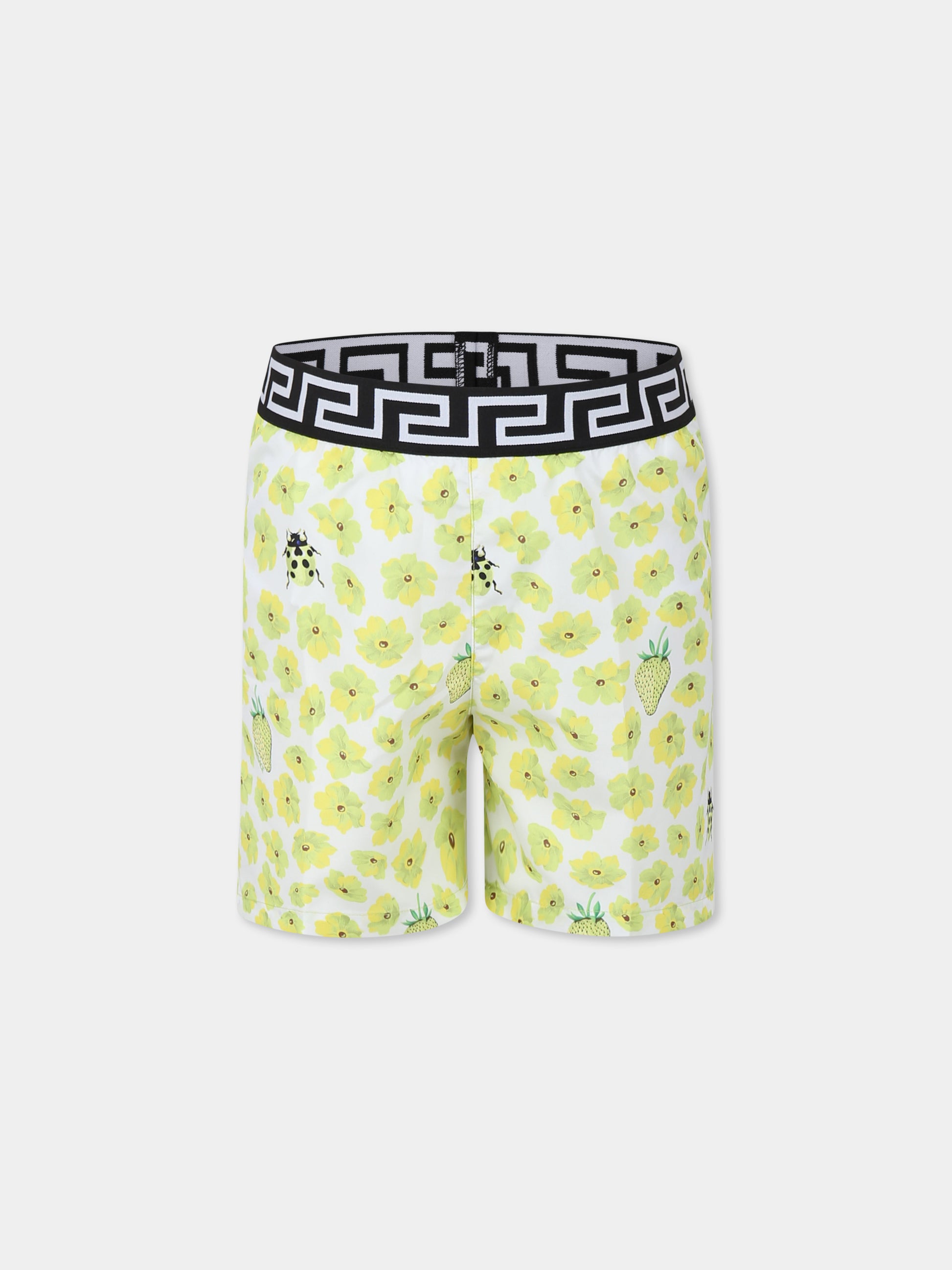 Boxer mare giallo per bambino con stampa floreale,Versace,1018711 1A13289 5W700