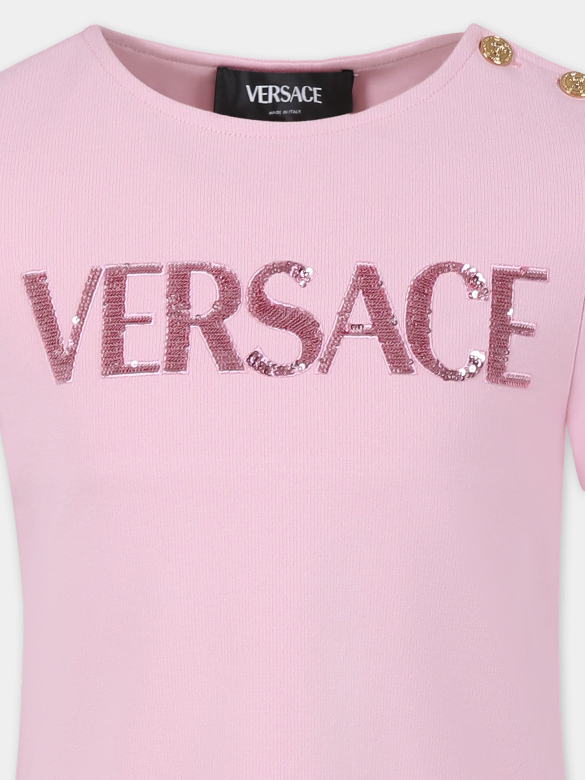 Vestito rosa per bambina con logo Versace,Versace,1018138 1A13131 2PS30