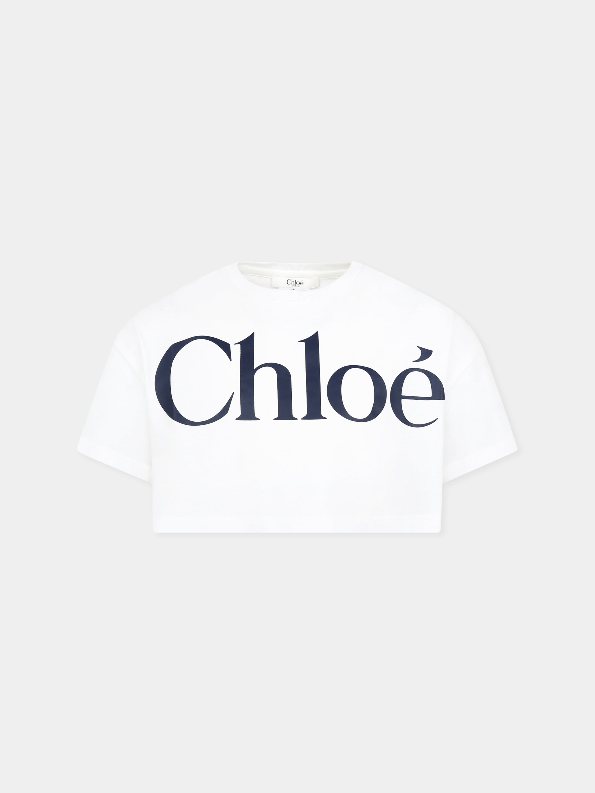 T-shirt crop bianca per bambina con logo,Chloé Kids,C20486 117