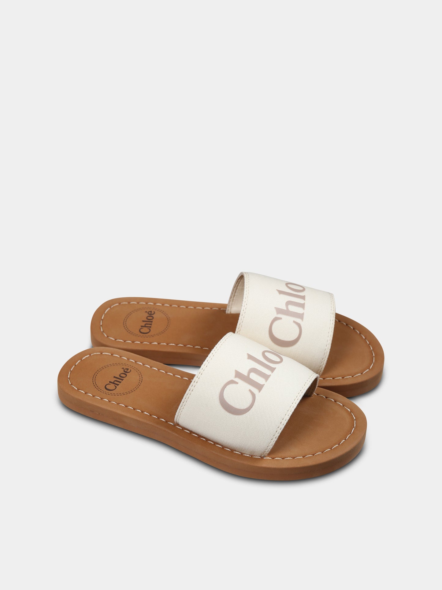 Ciabatte avorio per bambina con logo,Chloé Kids,C20507 148