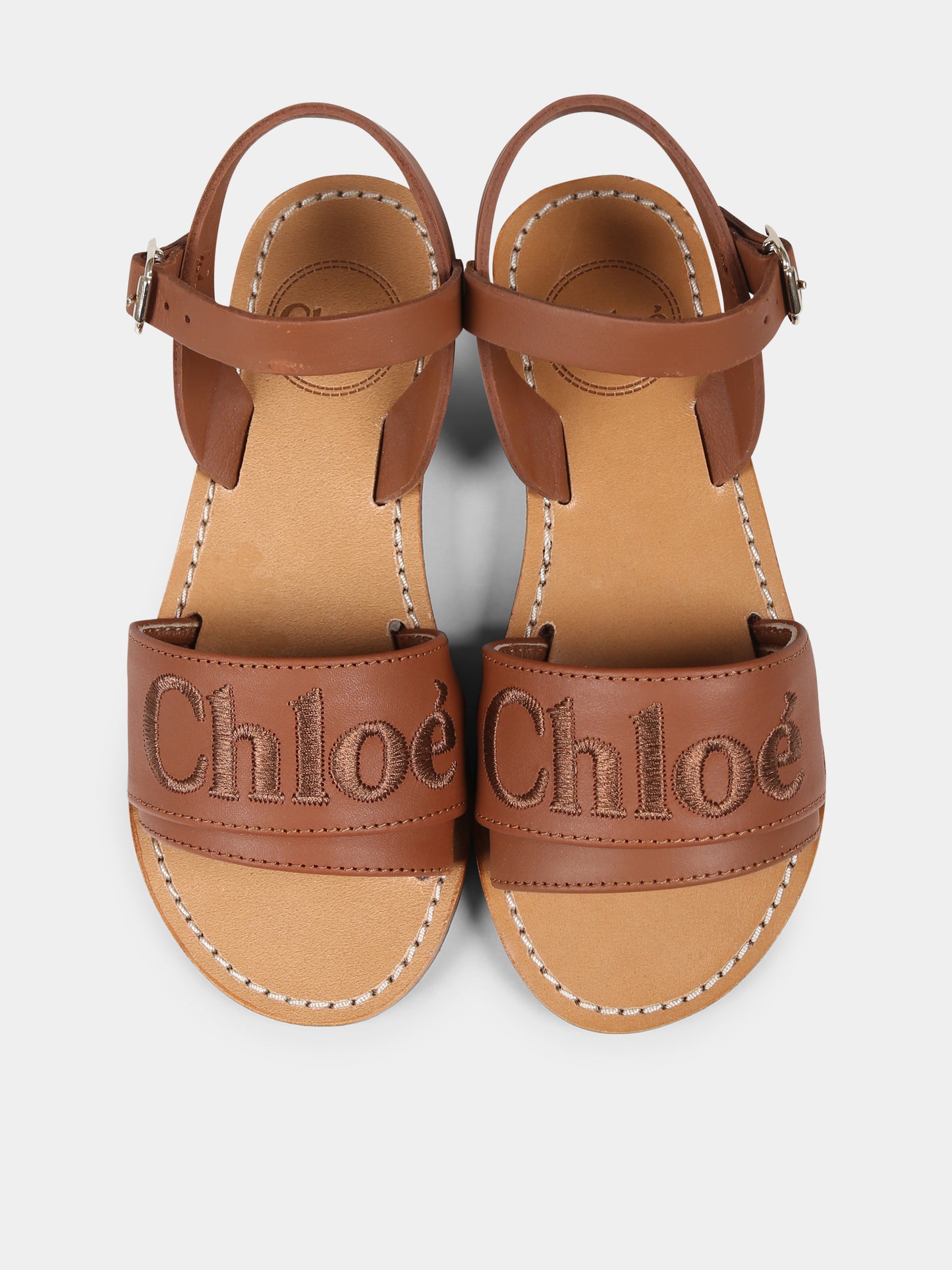 Sandali marroni per bambina con logo,Chloé Kids,C20510 33A