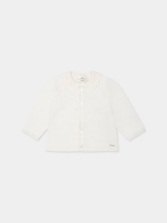 Cardigan avorio per neonata con logo,Chloé Kids,C20415 117