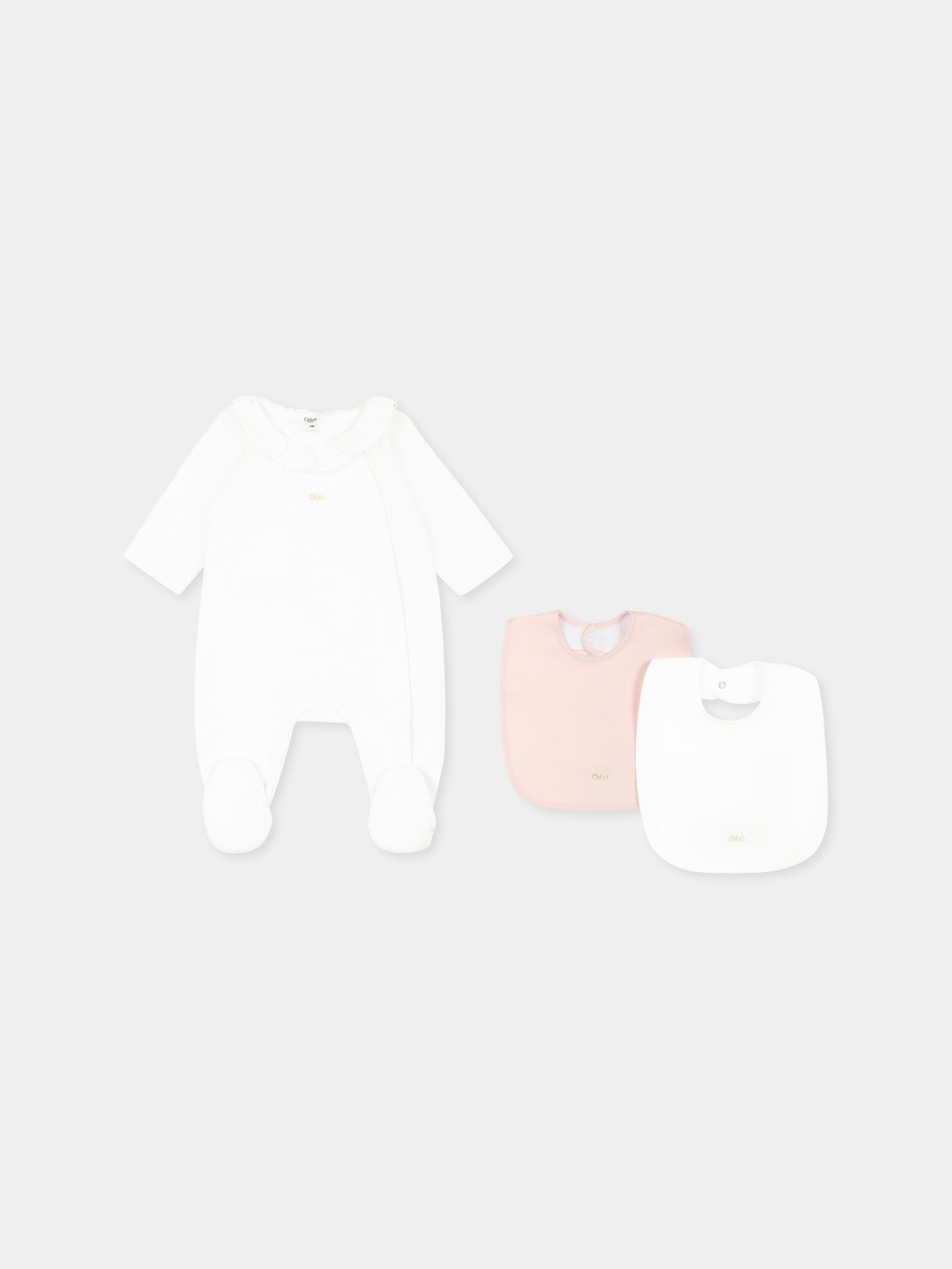 Set tutina bianco pe neonata con logo,Chloé Kids,C20411 117