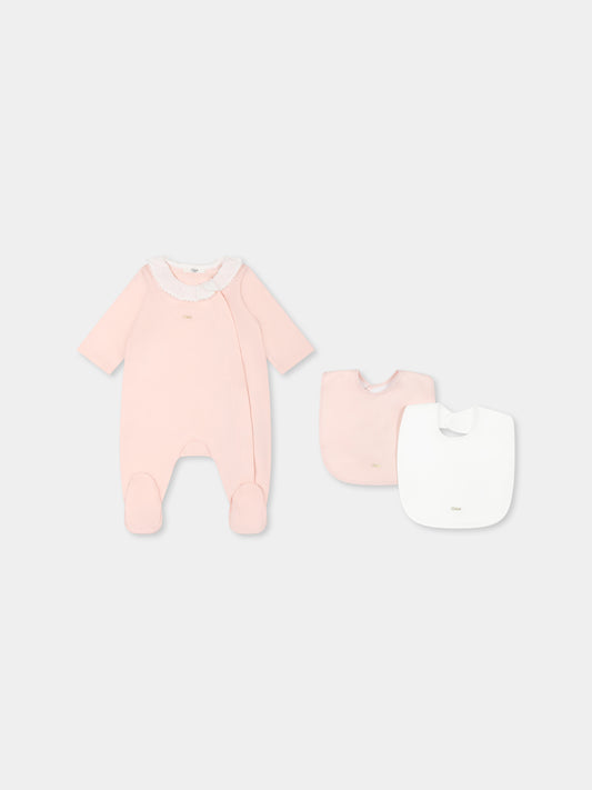 Set tutina rosa pe neonata con logo,Chloé Kids,C20411 45Q