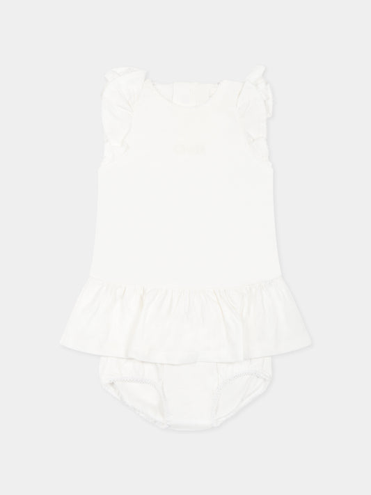 Vestito bianco per neonata con logo,Chloé Kids,C20422 117