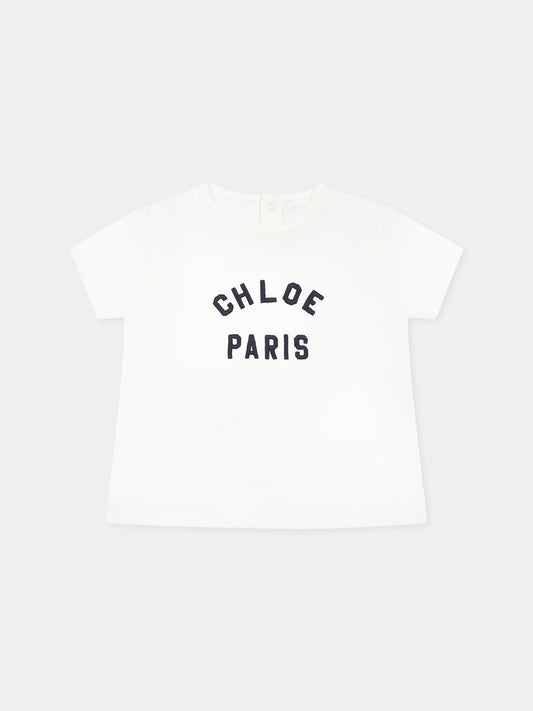 T-shirt bianca per neonata con logo,Chloé Kids,C20525 117