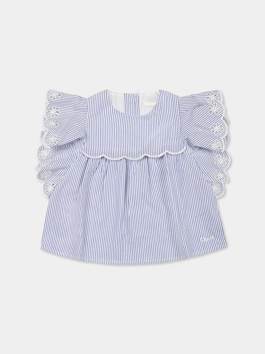 Top celeste per neonata con fiori,Chloé Kids,C20528 N48