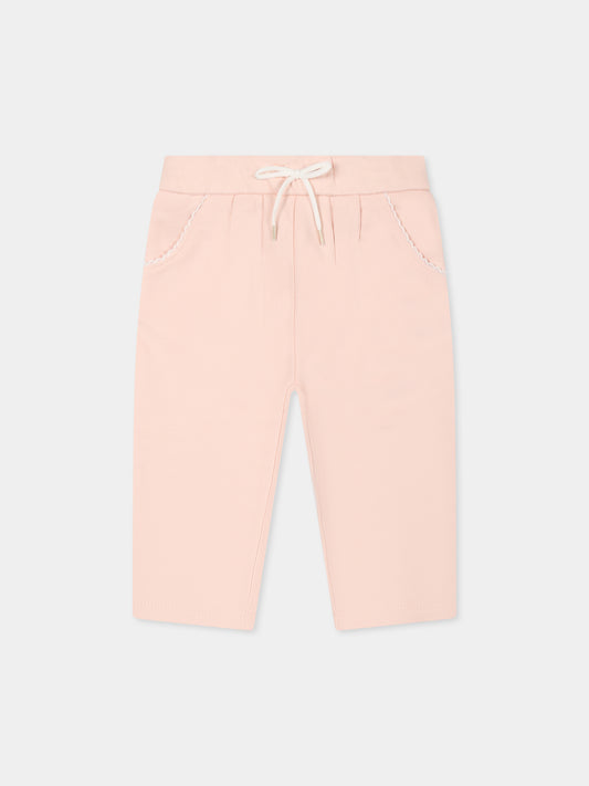 Pink trousers for baby girl wtih logo
