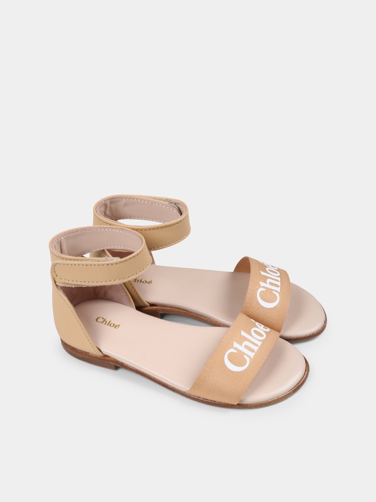 Sandali beige per bambina con logo,Chloé Kids,C20518 231