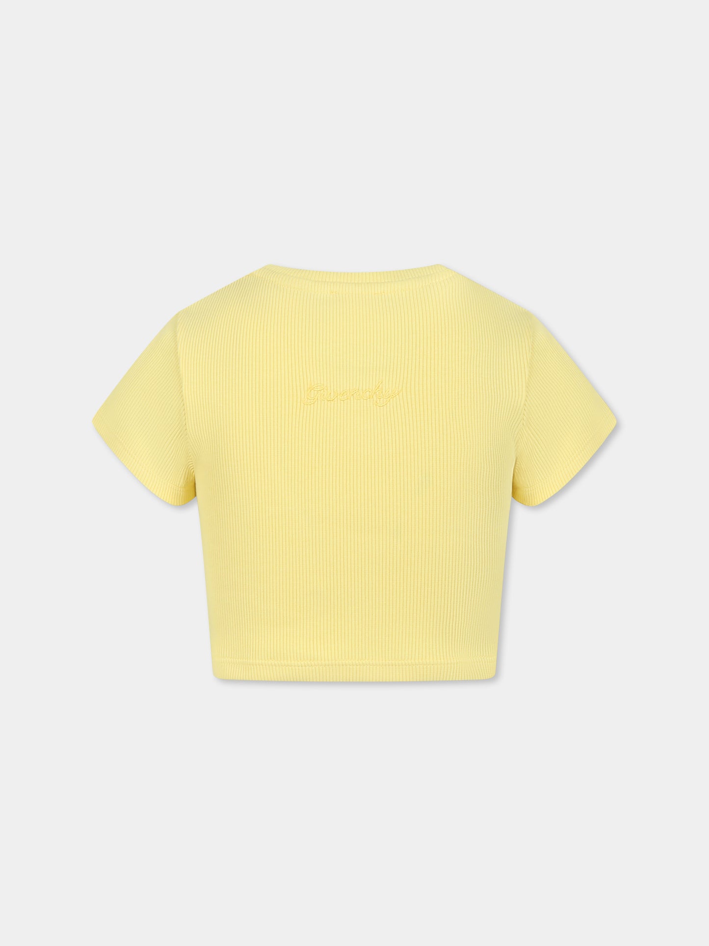T-shirt crop gialla per bambina con motivo 4G,Givenchy Kids,H30804 571