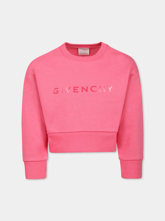 Felpa crop rosa per bambina con logo,Givenchy Kids,H30773 488