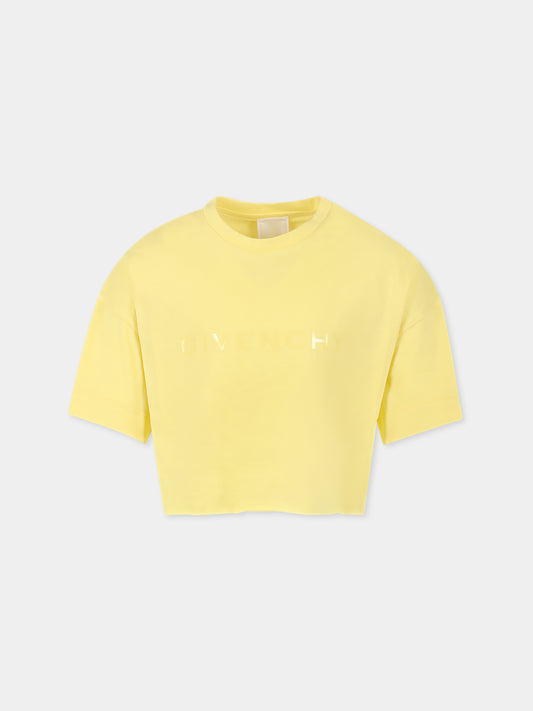 T-shirt crop gialla per bambina con logo,Givenchy Kids,H30798 571