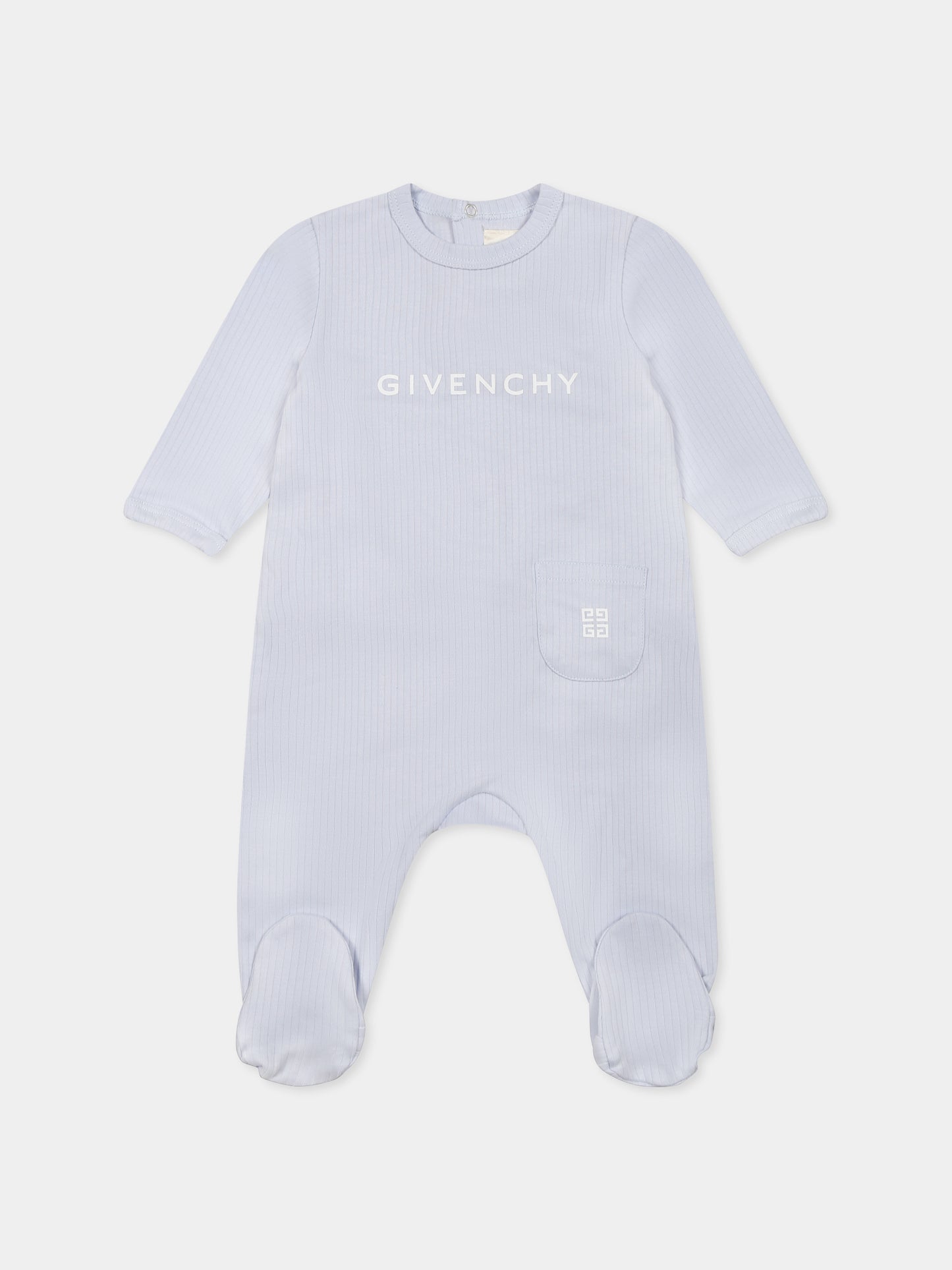 Light blue romper set for baby boy with logo