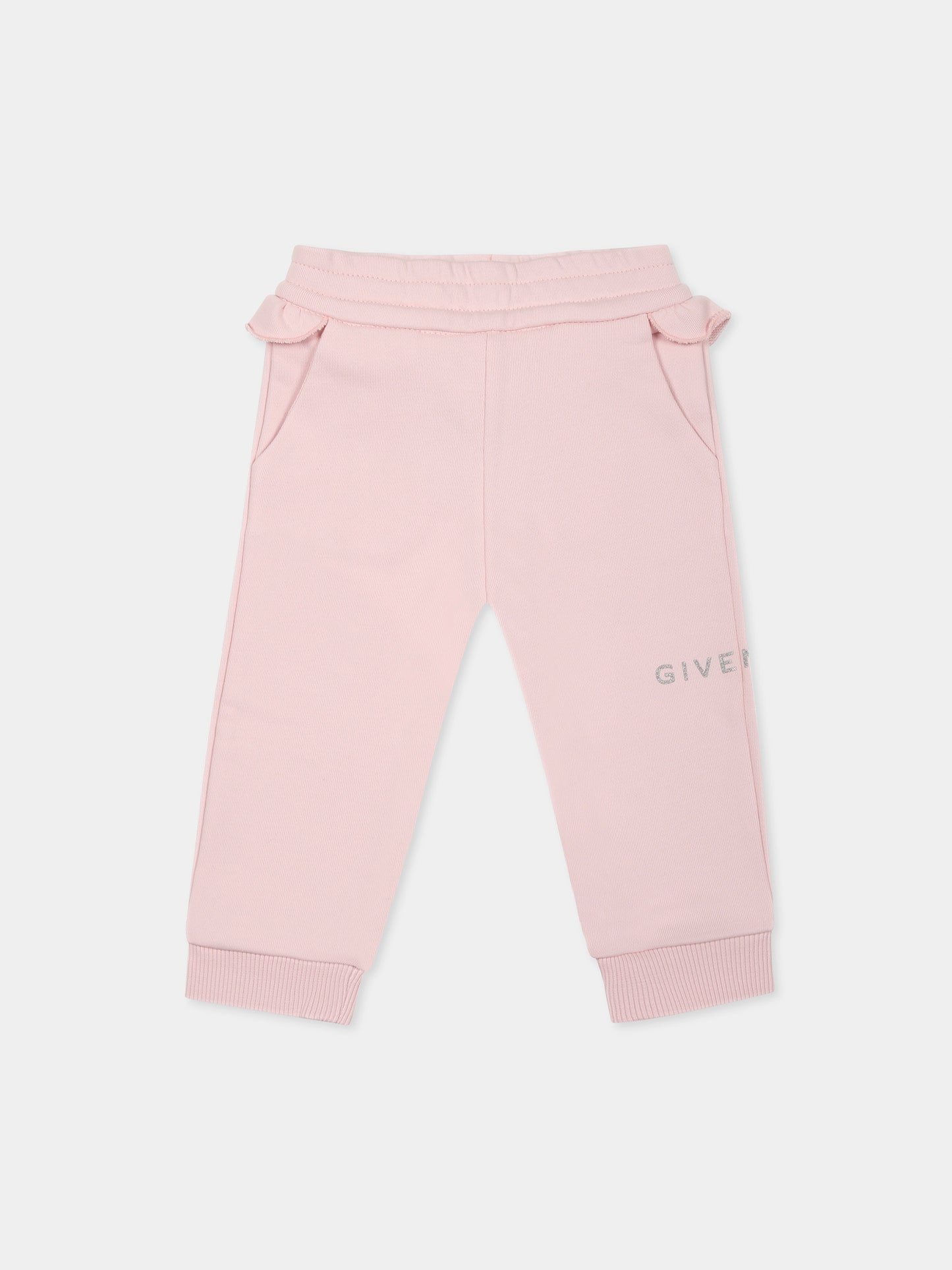 Pink trousers for baby girl with logo