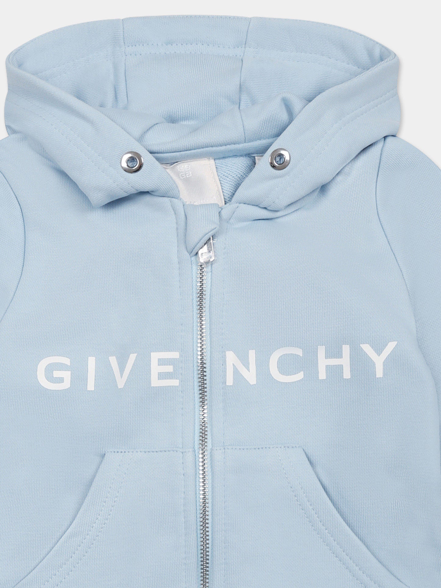 Light blue sweatshirt for baby boy with white logo