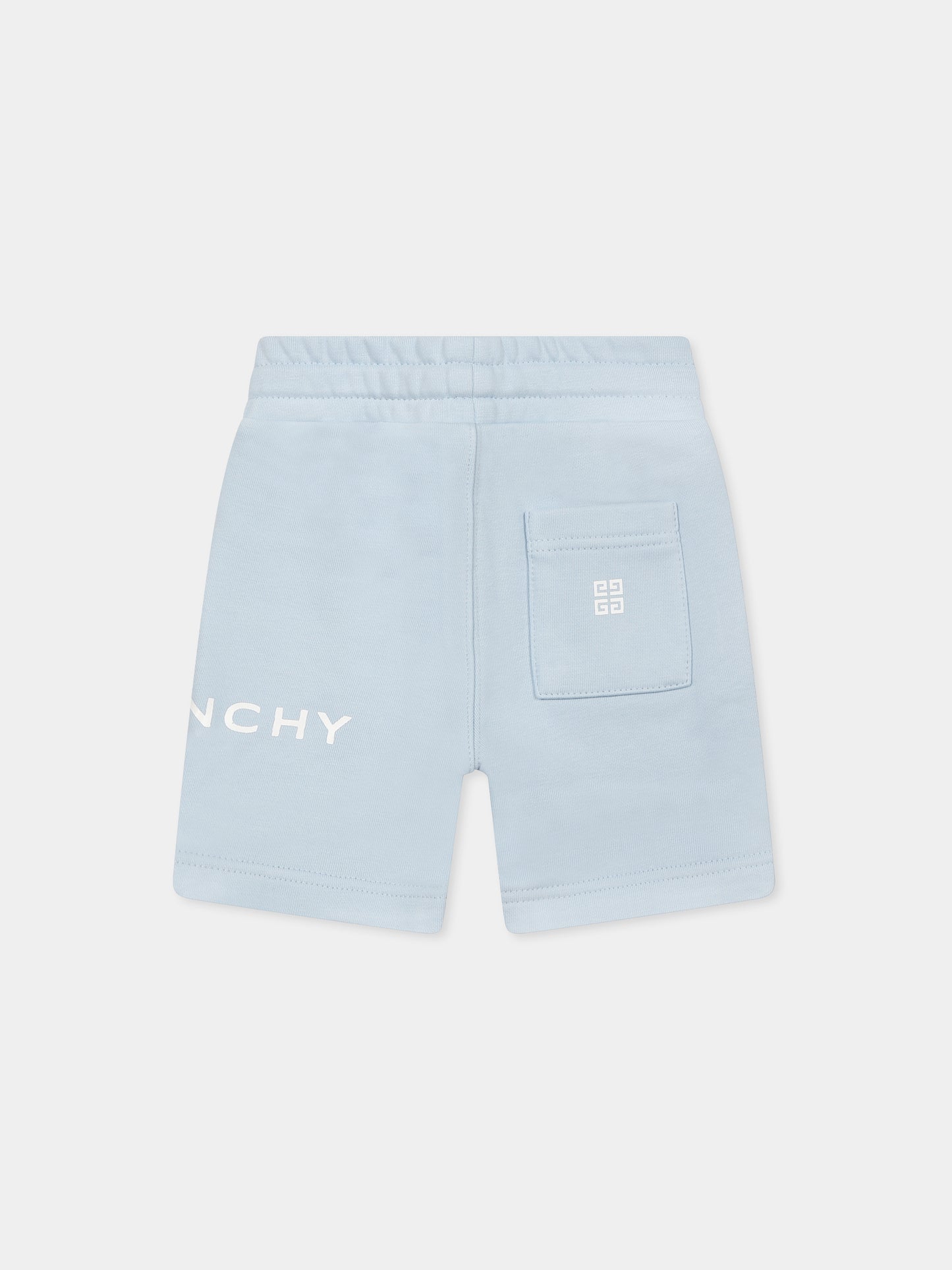 Light blue shorts for baby boy with logo