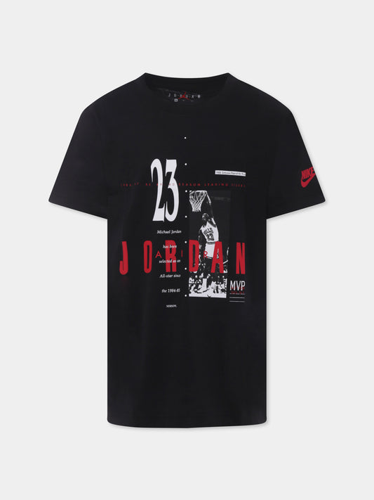 T-shirt nera per bambino con stampa Michael Jordan,Jordan,95D625 023