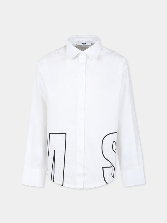 Camicia bianca per bambina con logo,Msgm Kids,F3MSJGSI104 001