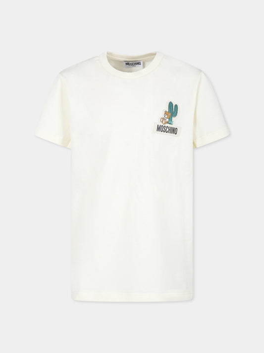 T-shirt avorio per bambini con Teddy Bear e cactus,Moschino Kids,H8M03U LAA24 20059
