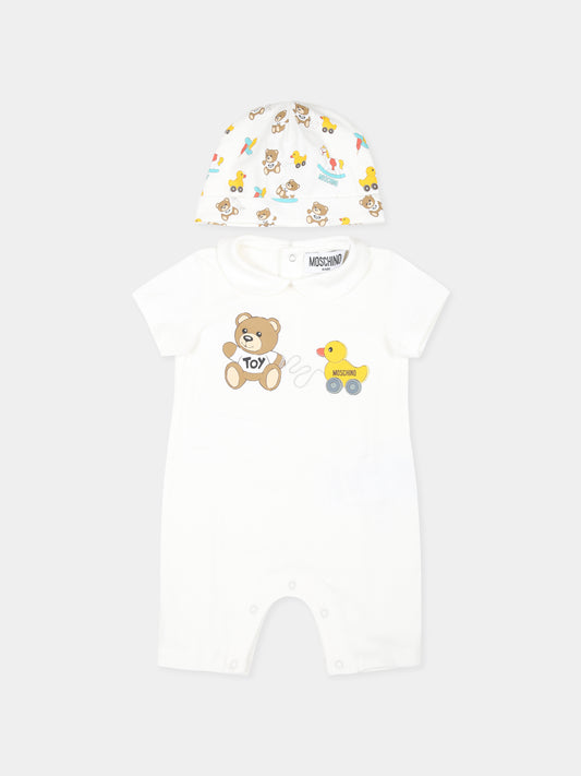 Set pagliaccetto bianco per neonati con Teddy Bear,Moschino Kids,MMY056 LBA00 10063