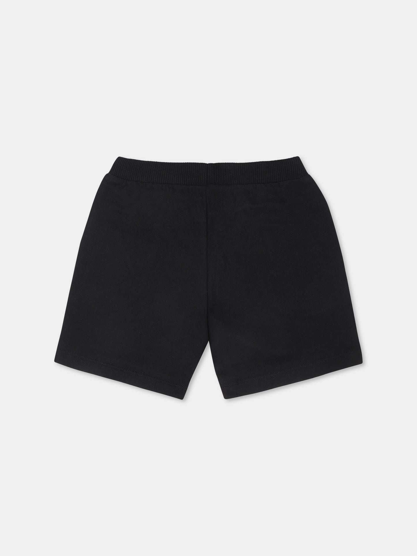 Shorts neri per neonato con Teddy Bears e logo,Moschino Kids,MNQ00N LCA19 60100