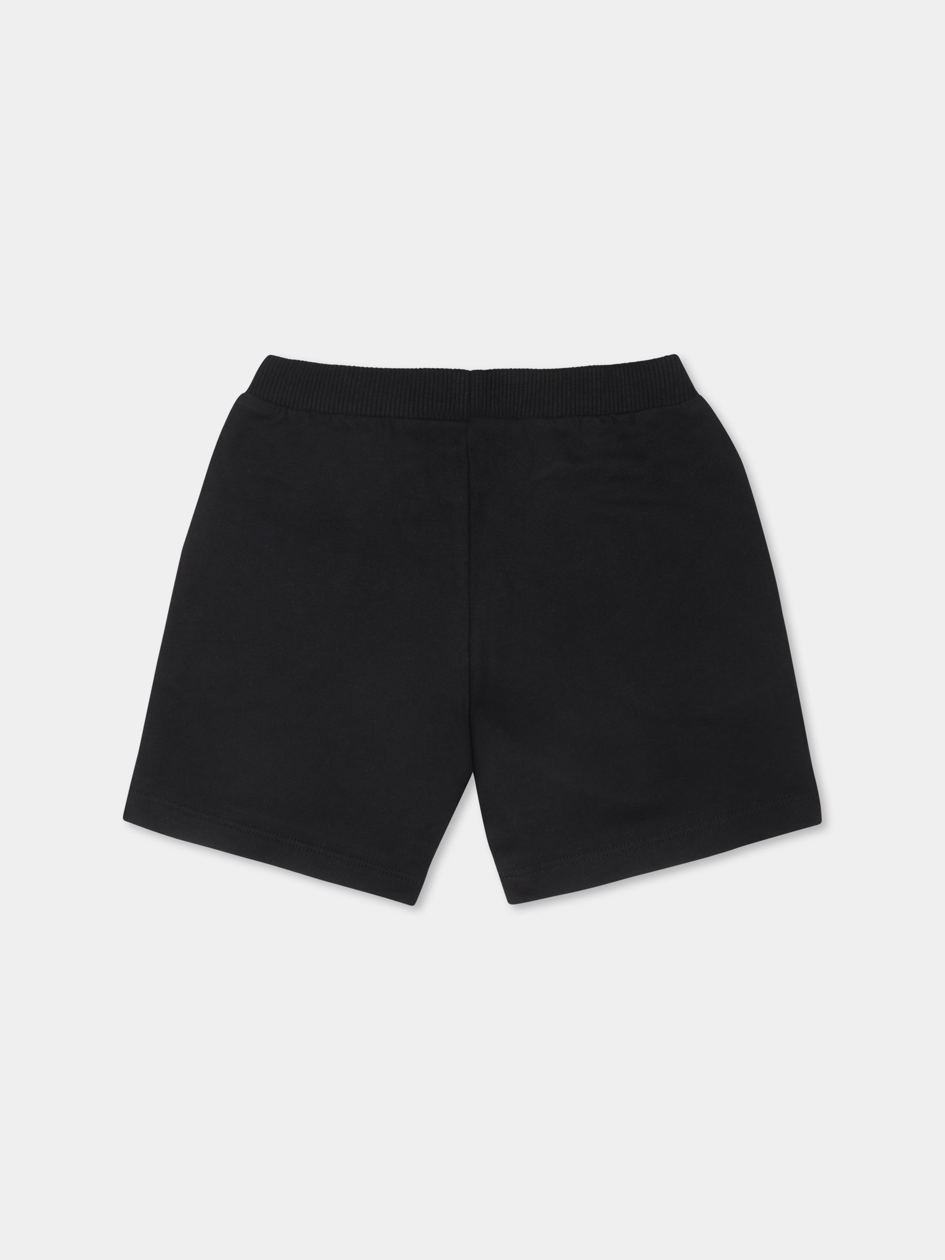 Shorts neri per neonato con Teddy Bears e logo,Moschino Kids,MNQ00N LCA19 60100