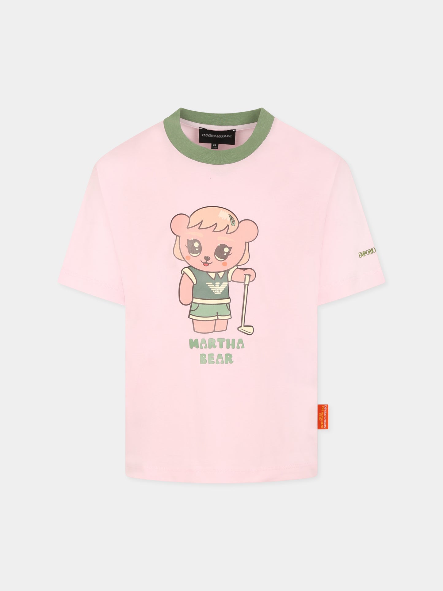 T-shirt rosa per bambina con Manga Bear,Emporio Armani,EB000395 AF14768 U4271