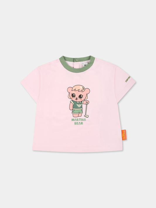 T-shirt rosa per neonata con Manga Bear,Emporio Armani,EB000284 AF14768 U4271