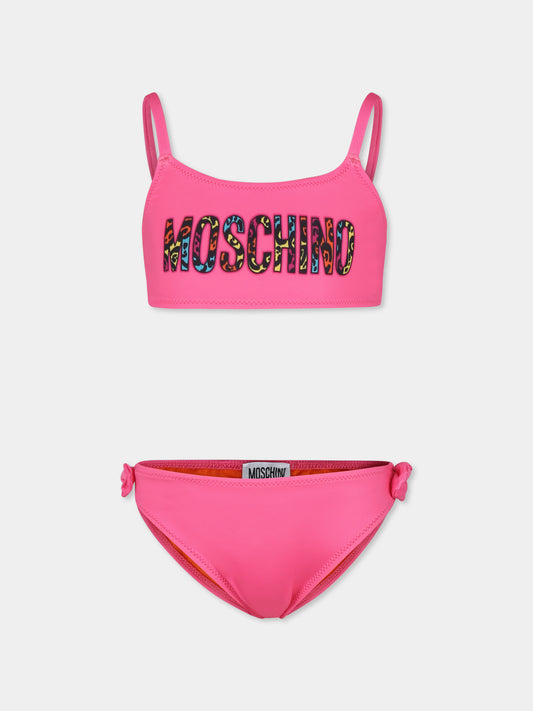 Bikini fucsia per bambina con logo,Moschino Kids,HDL00R LKA00 50580