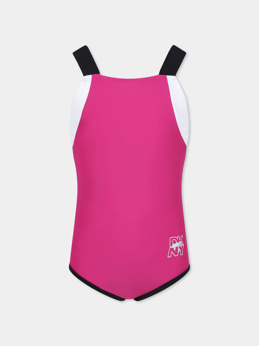 Fuchsia swimsuit for girl with logo