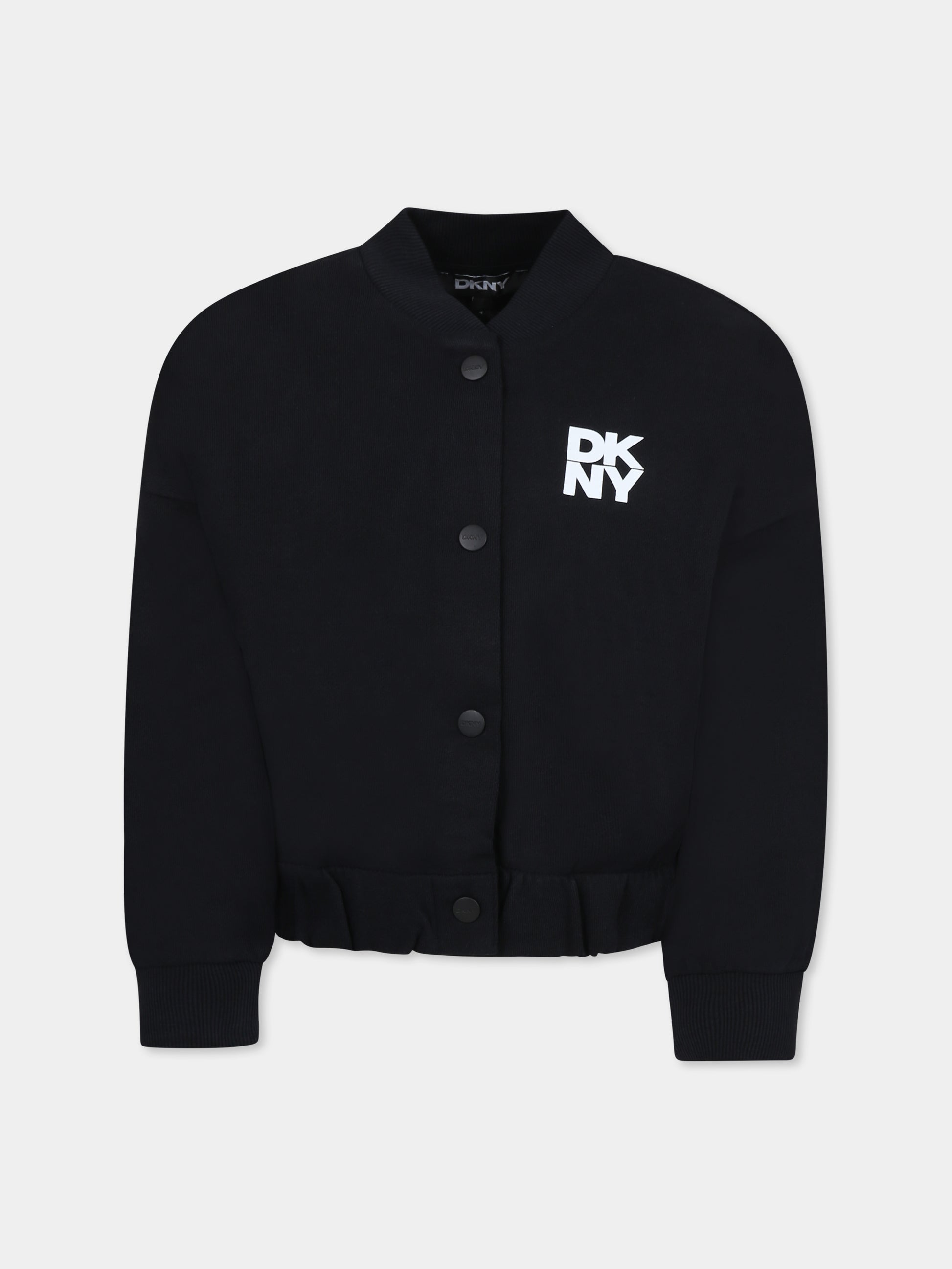 Bomber nero per bambina con logo,Dkny,D62284 09B