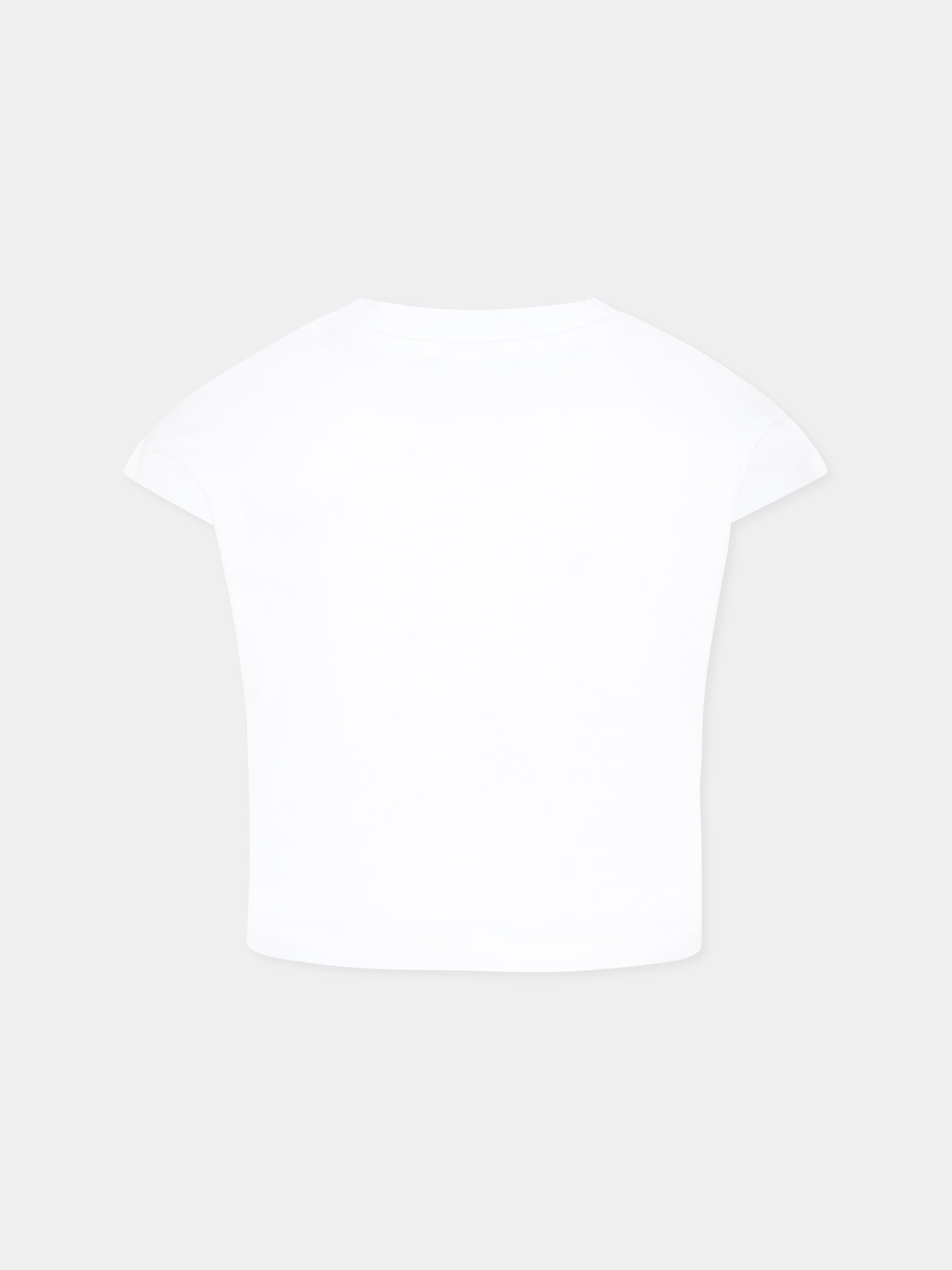 T-shirt crop bianca per bambina con logo,Dkny,D62309 10P
