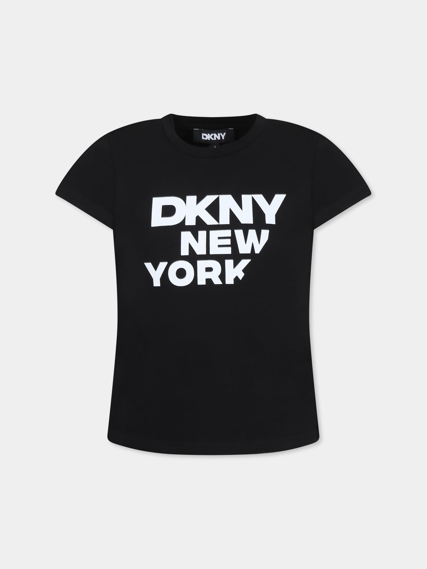 T-shirt nera per bambina con logo e scritta,Dkny,D62304 09B