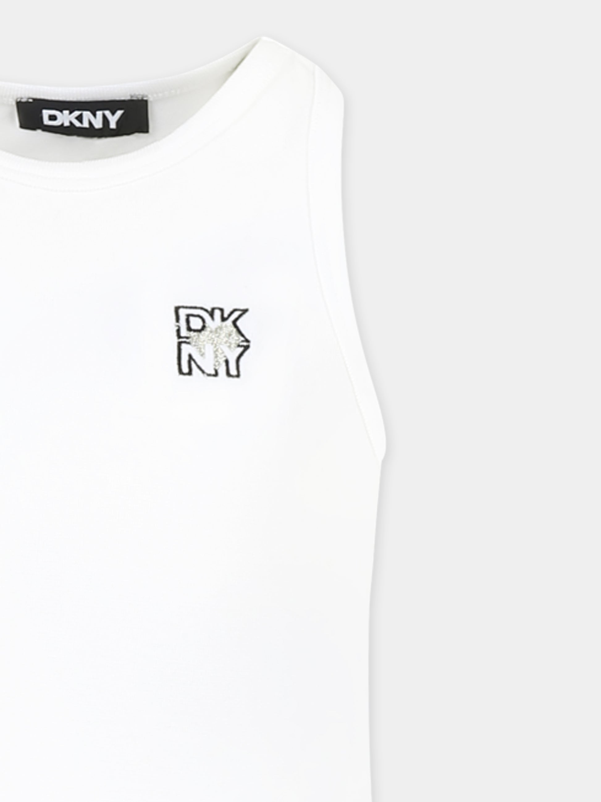 Vestito bianco per bambina con logo,Dkny,D62318 10P