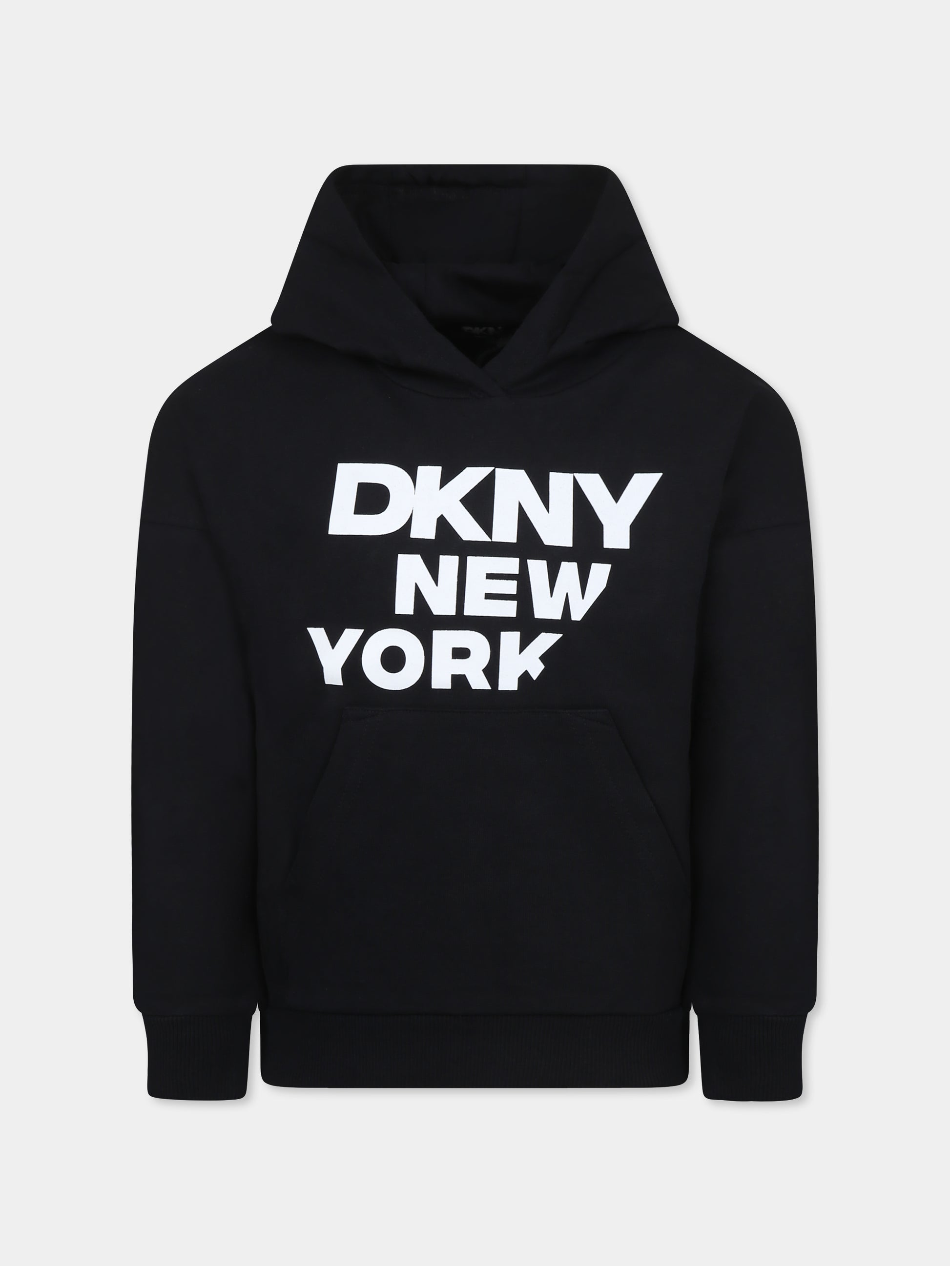 Felpa nera per bambina con logo,Dkny,D62248 09B