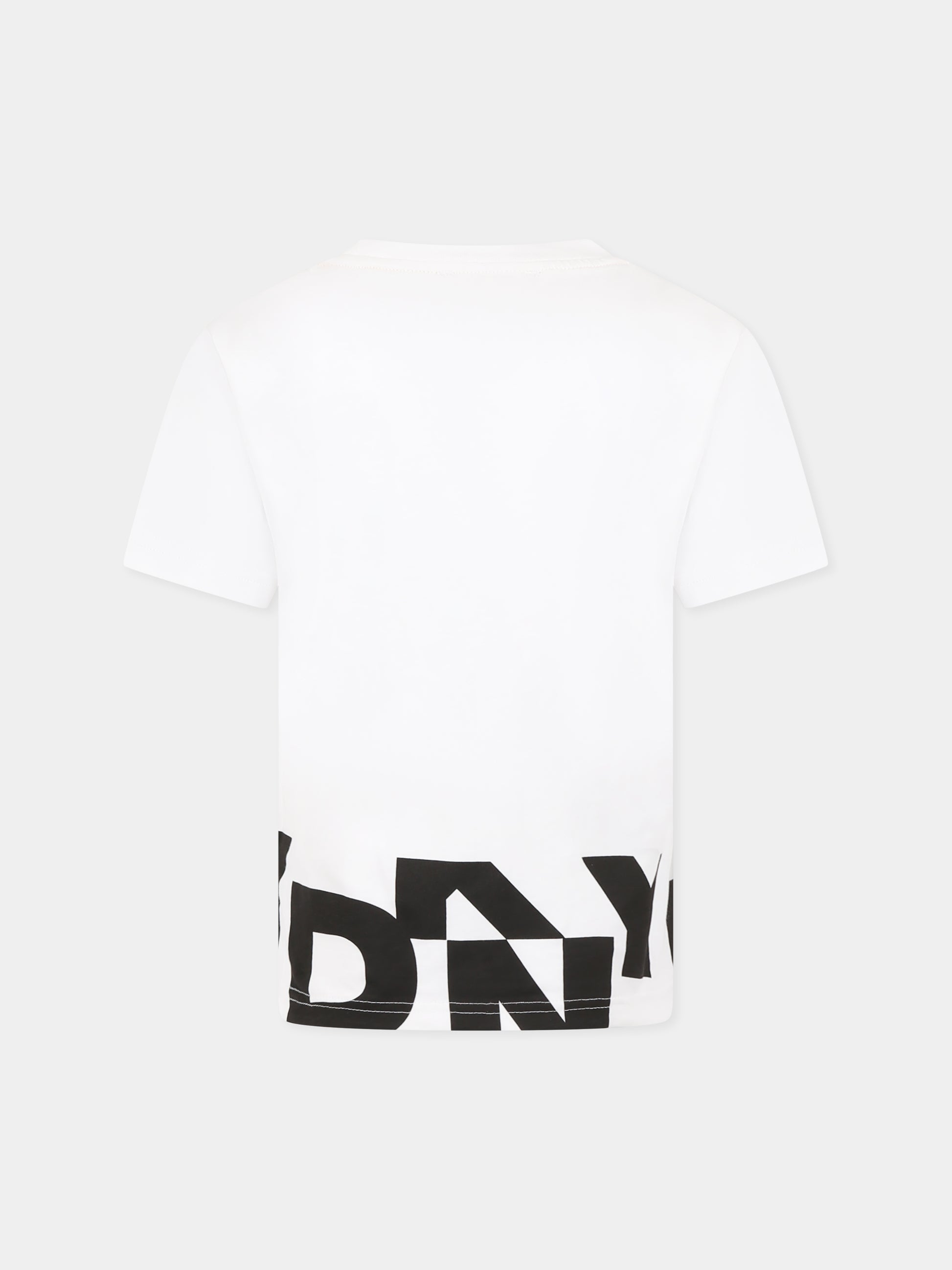 T-shirt bianca per bambina con logo nero,Dkny,D62297 10P