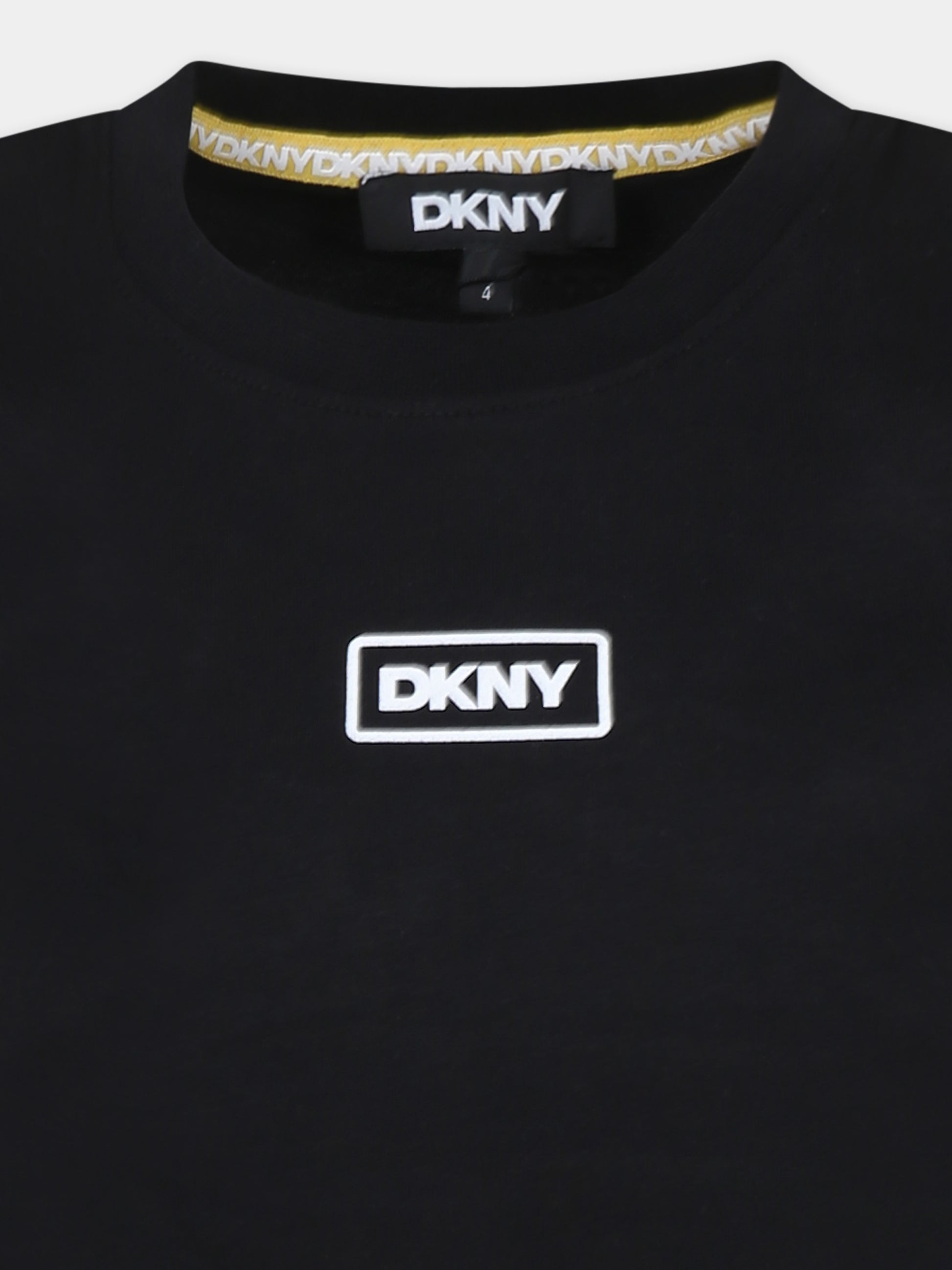 T-shirt nera per bambina con slogan,Dkny,D62300 09B