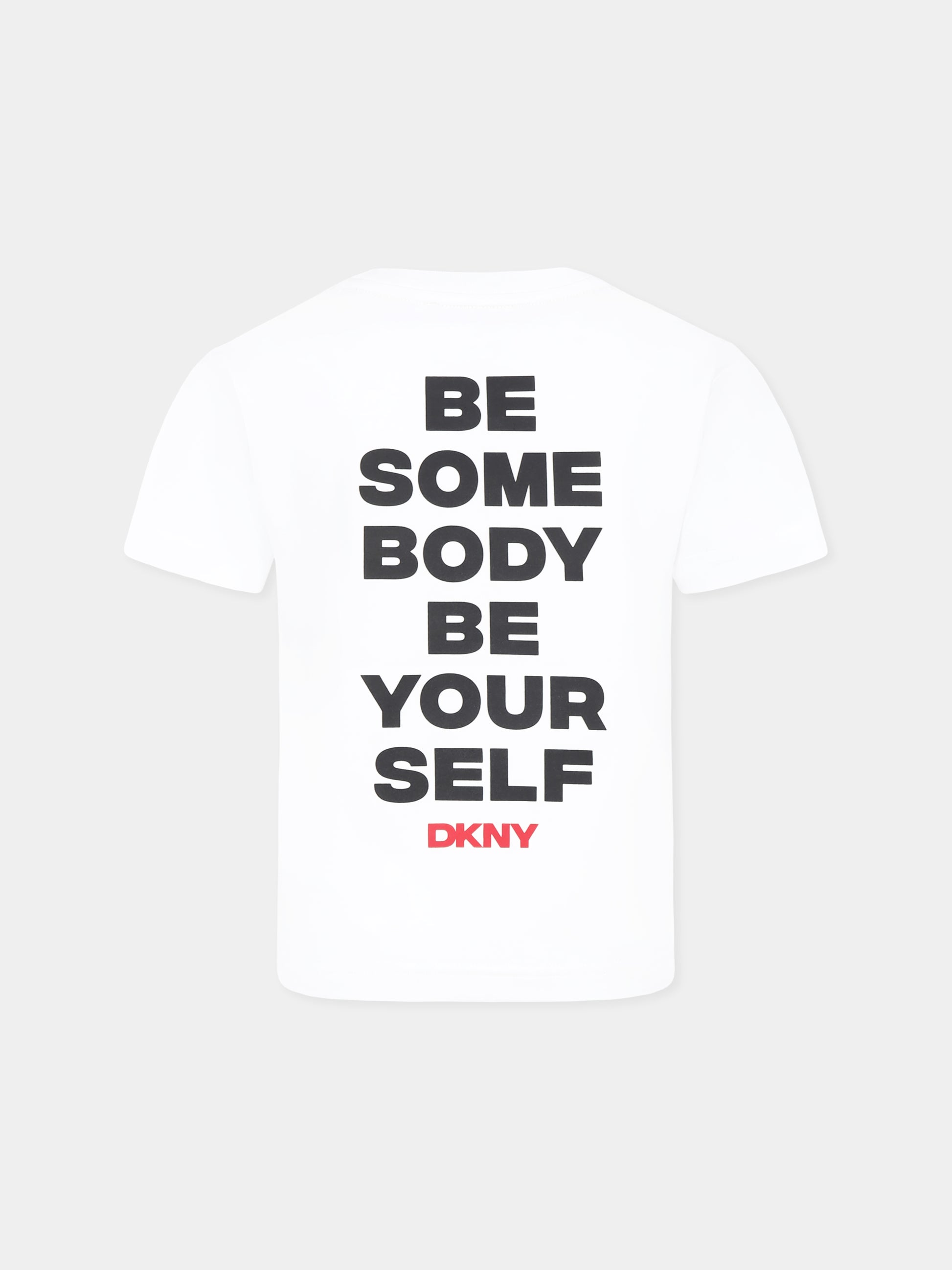 T-shirt bianca per bambina con logo e slogan,Dkny,D62300 10P