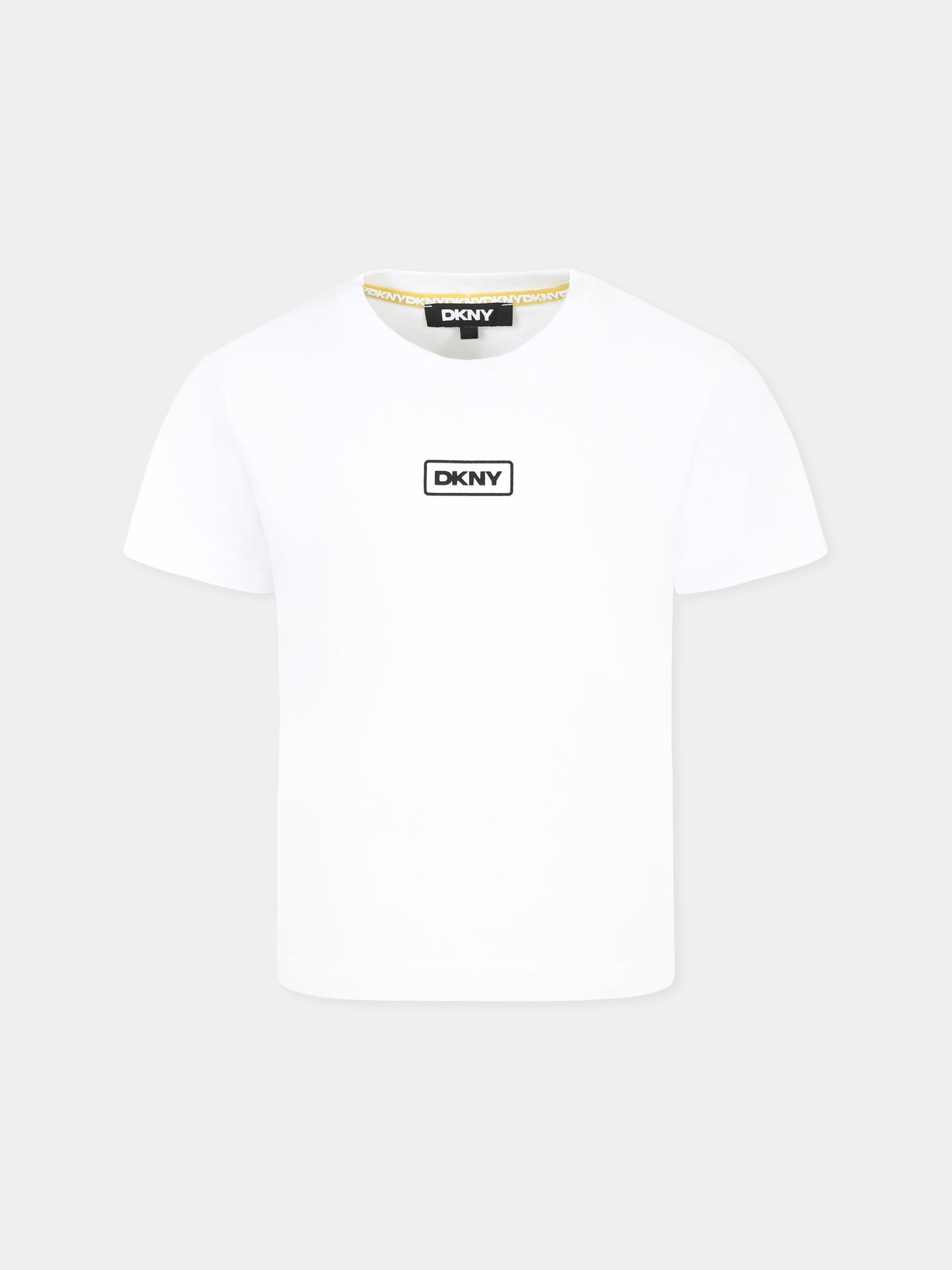 T-shirt bianca per bambina con logo e slogan,Dkny,D62300 10P