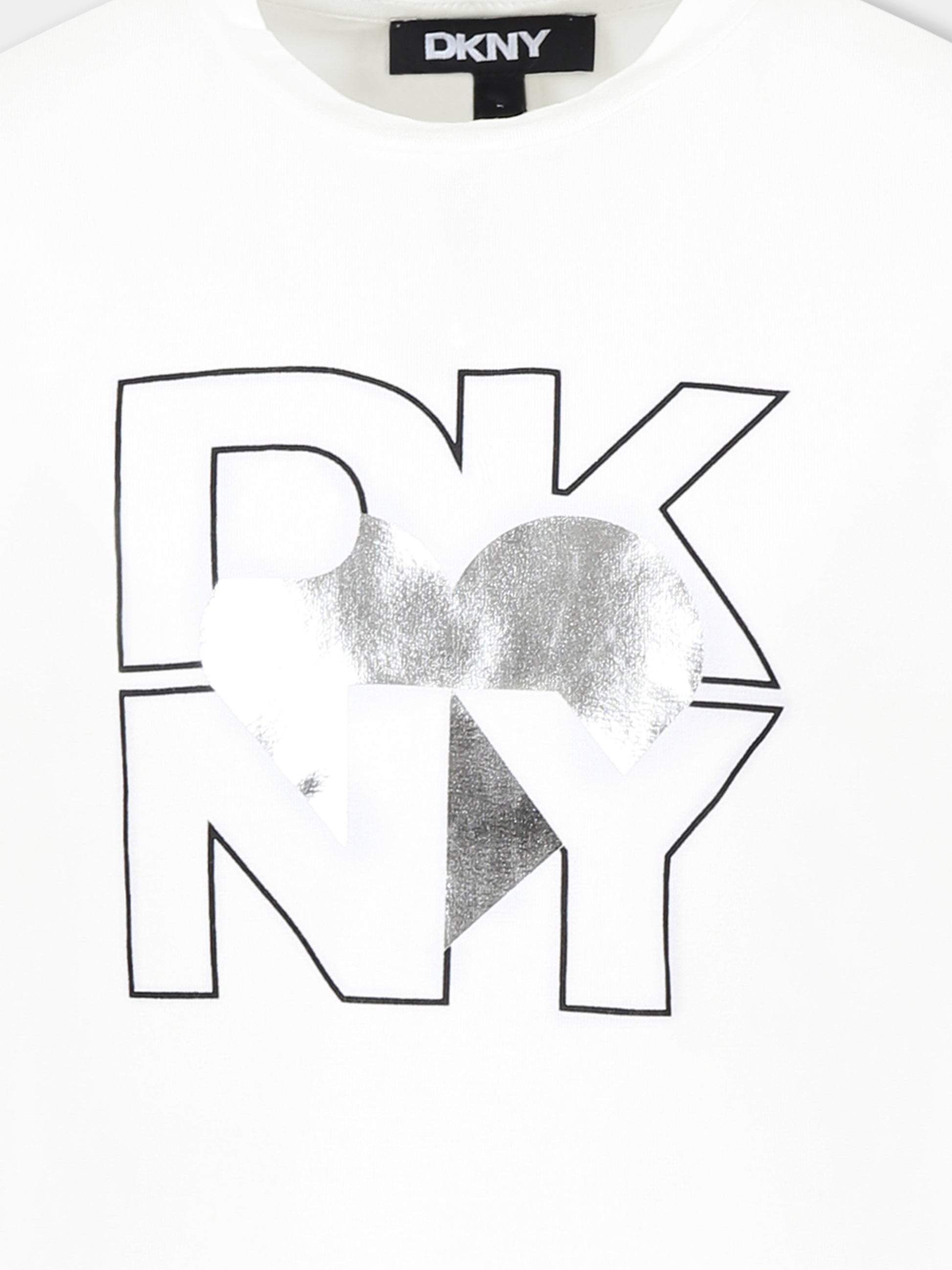 T-shirt bianca per bambina con logo e cuore,Dkny,D62305 016