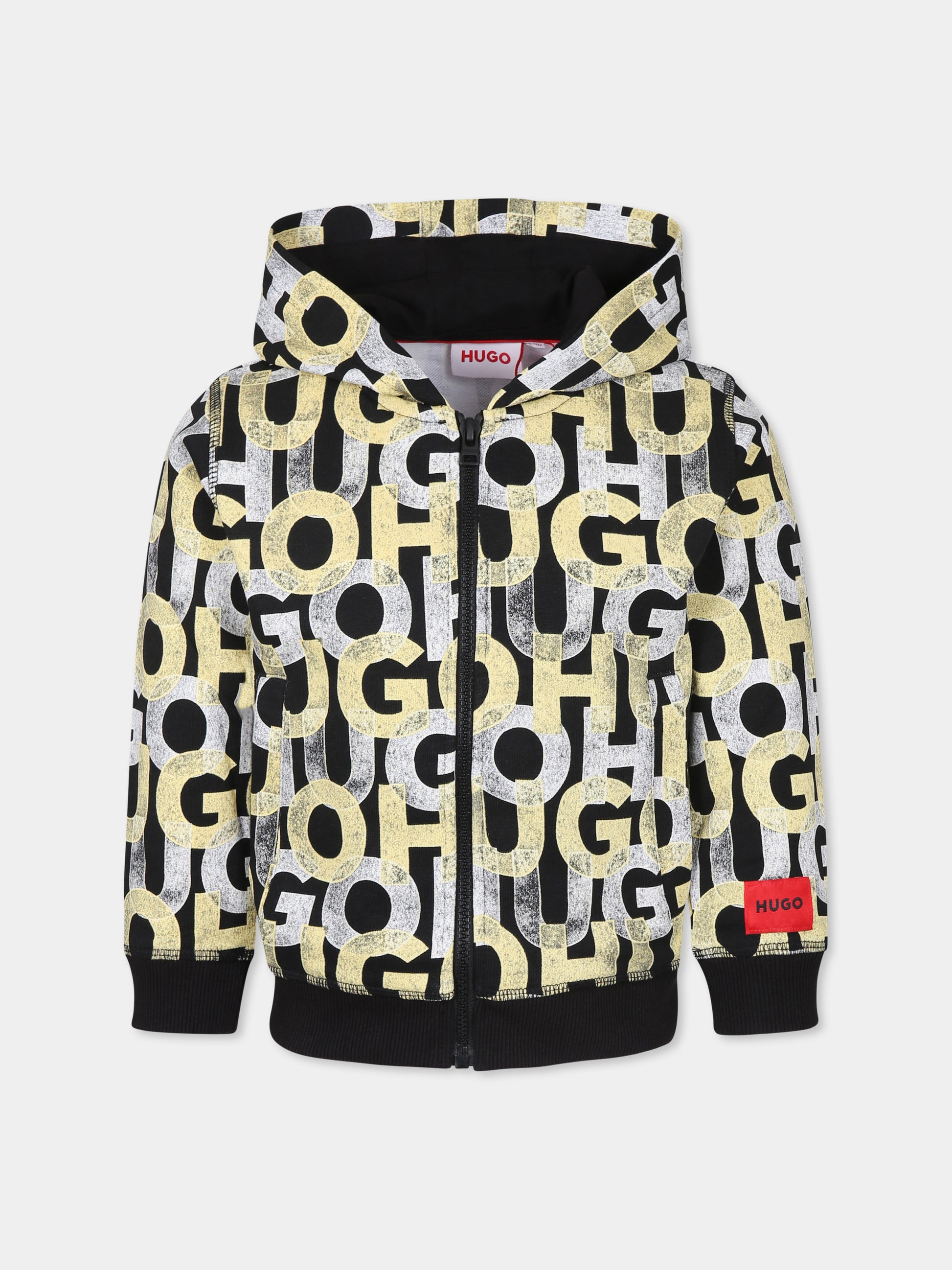 Felpa nera per bambino con logo all over,Hugo,G00358 M55