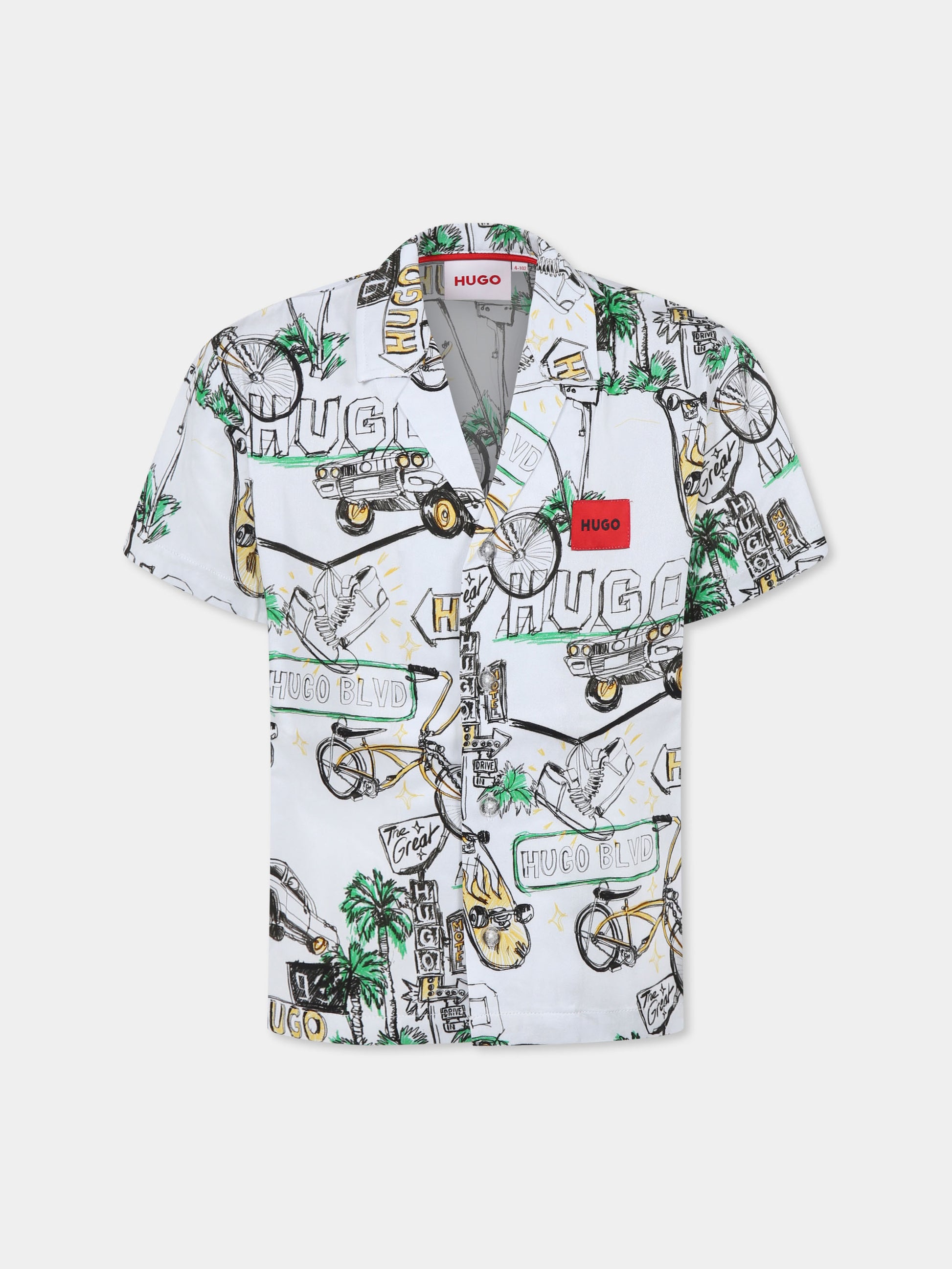 Camicia bianca per bambino con logo e stampa all over,Hugo,G00347 10P